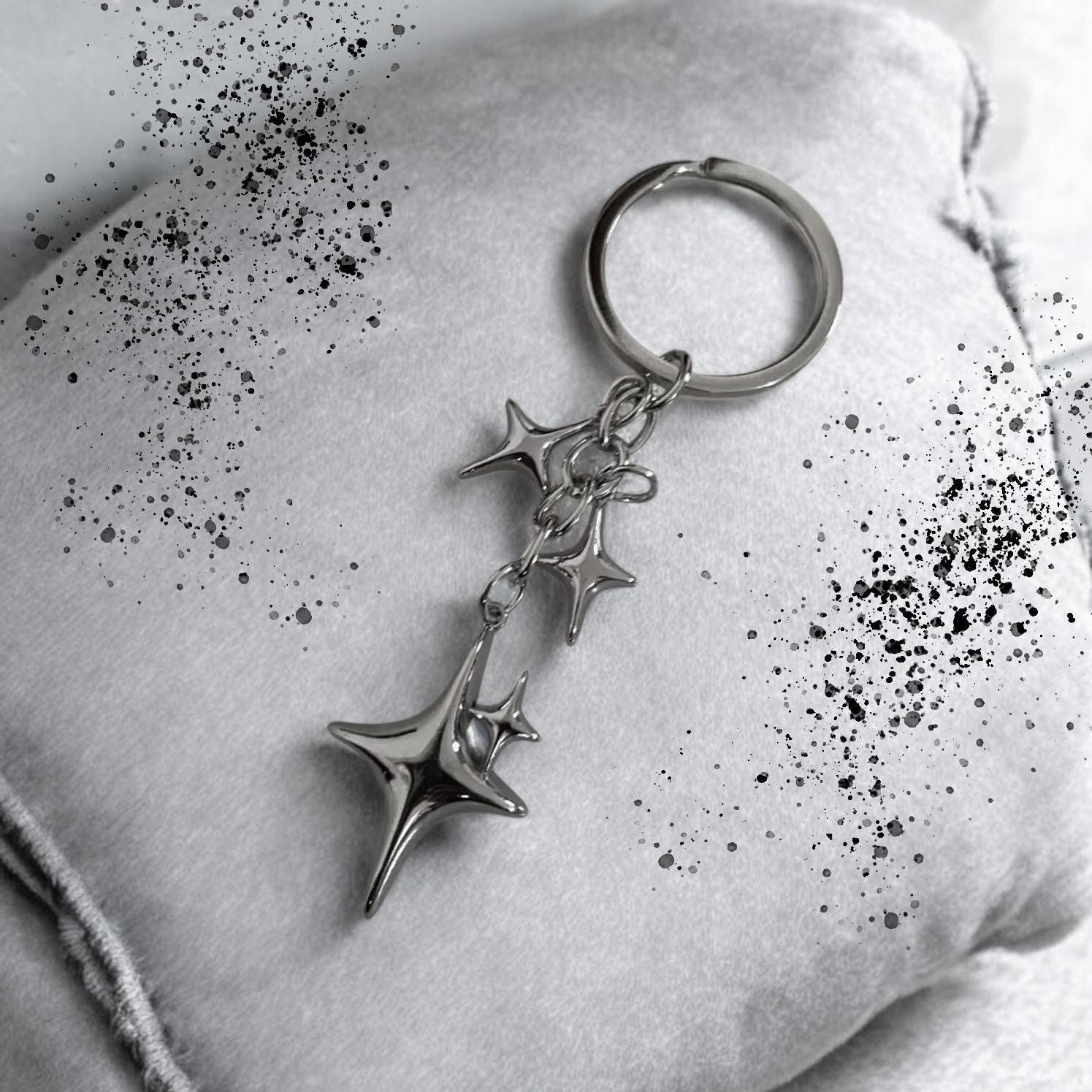Other Silver Star Keychain Y2k Charm Star Moon Accessory alt opium Size ONE SIZE - 2 Thumbnail