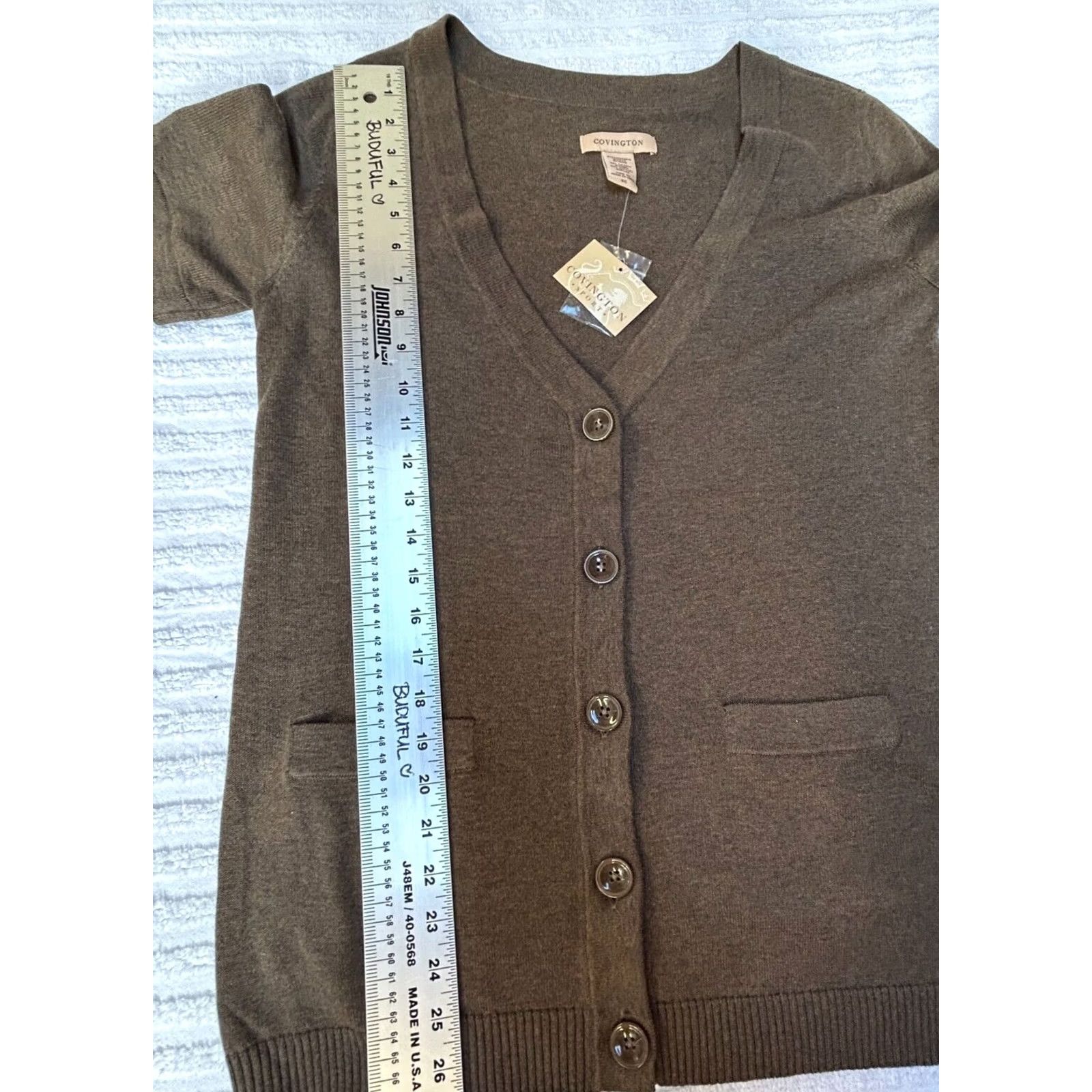 Vintage Covington Sweater Womens Small Brown V-Neck Short Sleeve Button Cardigan Size S / US 4 / IT 40 - 6 Thumbnail