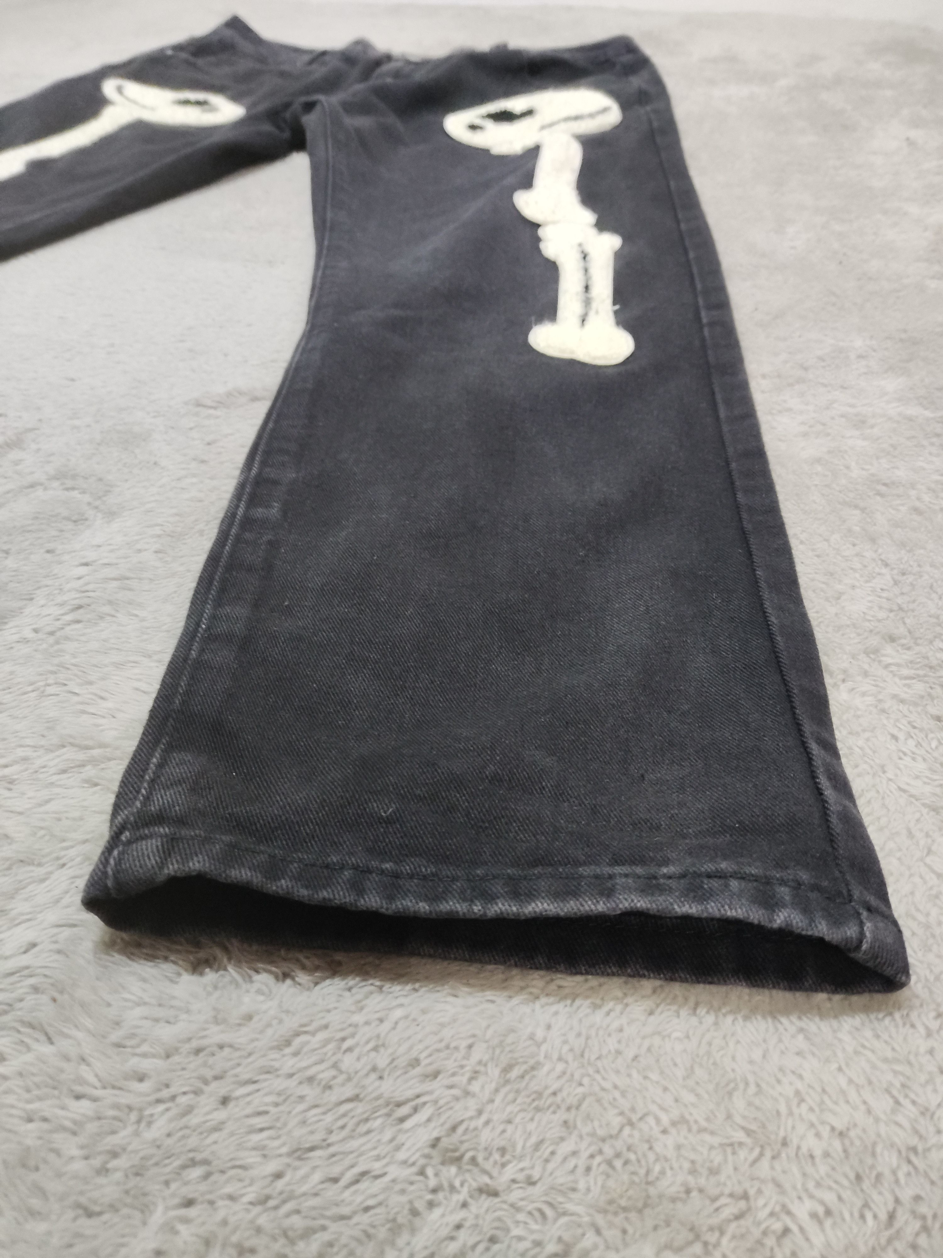 Japanese Brand Streetwear Skeleton Bone Chenille Patch Black Washed Denim Size US 35 - 7 Thumbnail