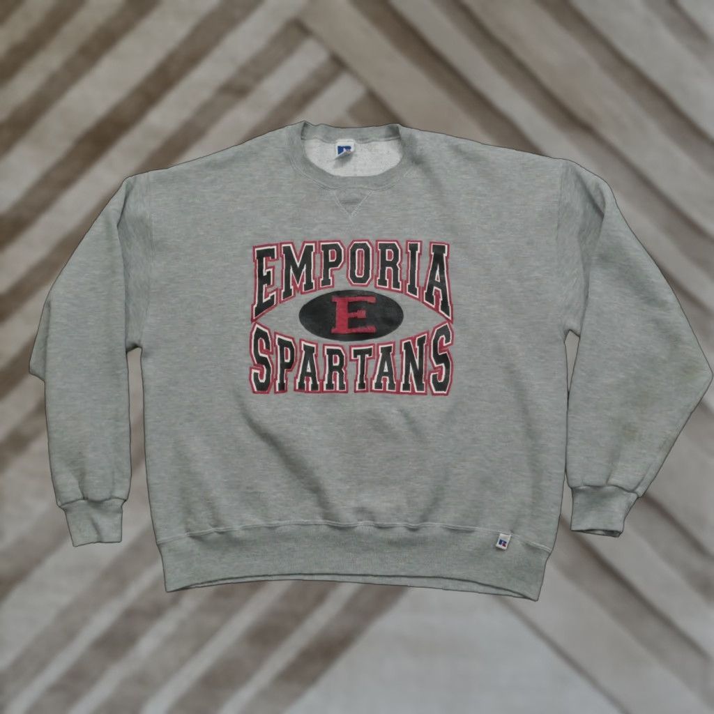 Russell Athletic VINTAGE Russell Athletic Sweatshirt Mens XL Grey Pullover 90s Spartans Emproia? (Original says Emporia) Size US XL / EU 56 / 4 - 1 Thumbnail