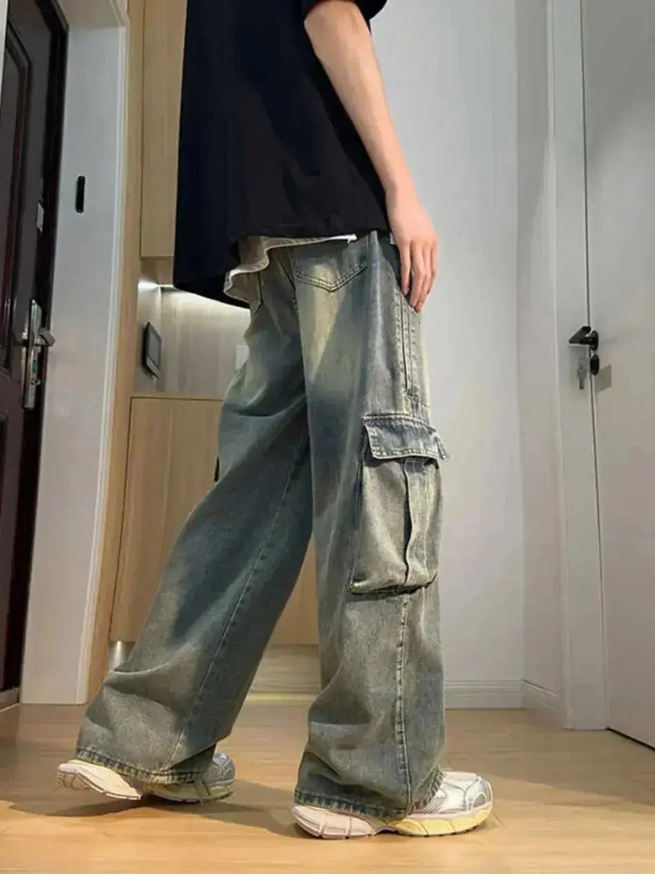 Japanese Brand Retro large pocket loose straight leg wide leg jeans Size US 32 / EU 48 - 3 Thumbnail