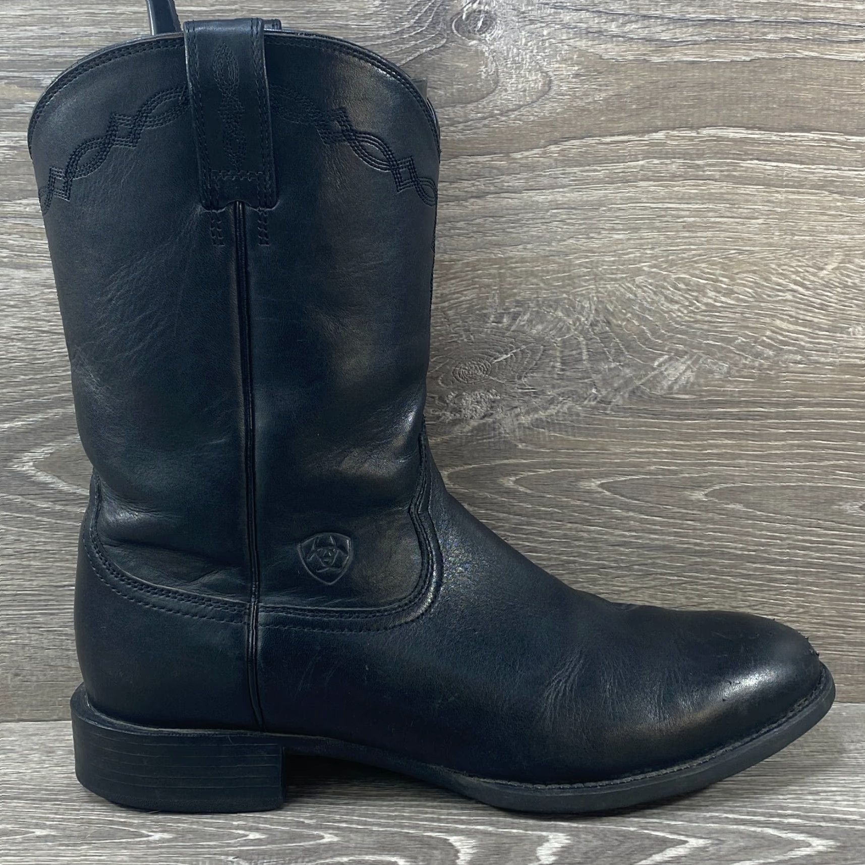 Ariat Ariat Heritage Black Leather Roper Round Toe Cowboy Western Boot Mens SZ 11.5 D Size US 12 / EU 45 - 2 Thumbnail