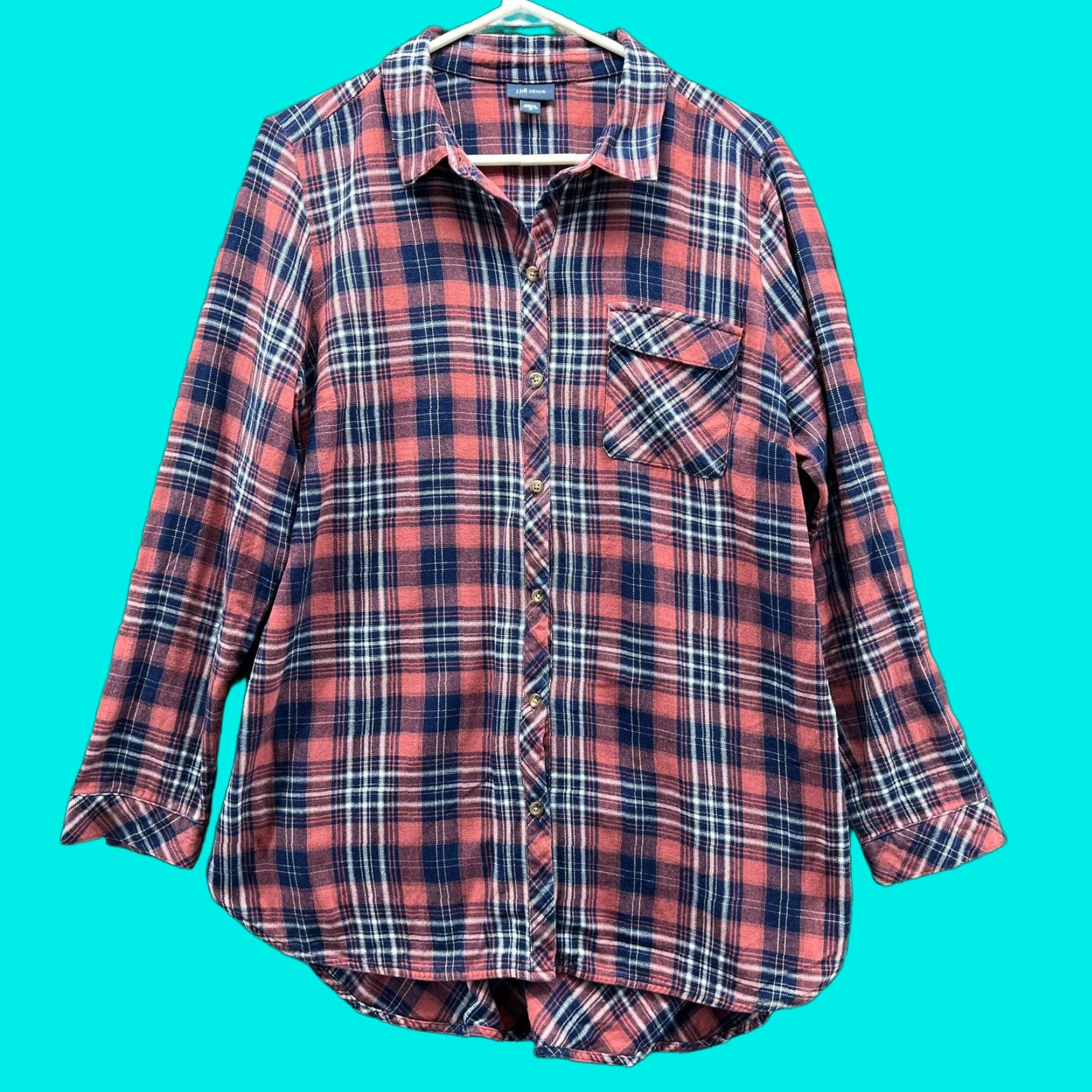 J. Jill J. Jill Shirt Womens Medium Red Plaid Button-Up Tunic Flannel Long Sleeve Red/Blue White Plaid Shirt Womens Medium Mens Women’s Tunic Size M / US 6-8 / IT 42-44 - 1 Thumbnail