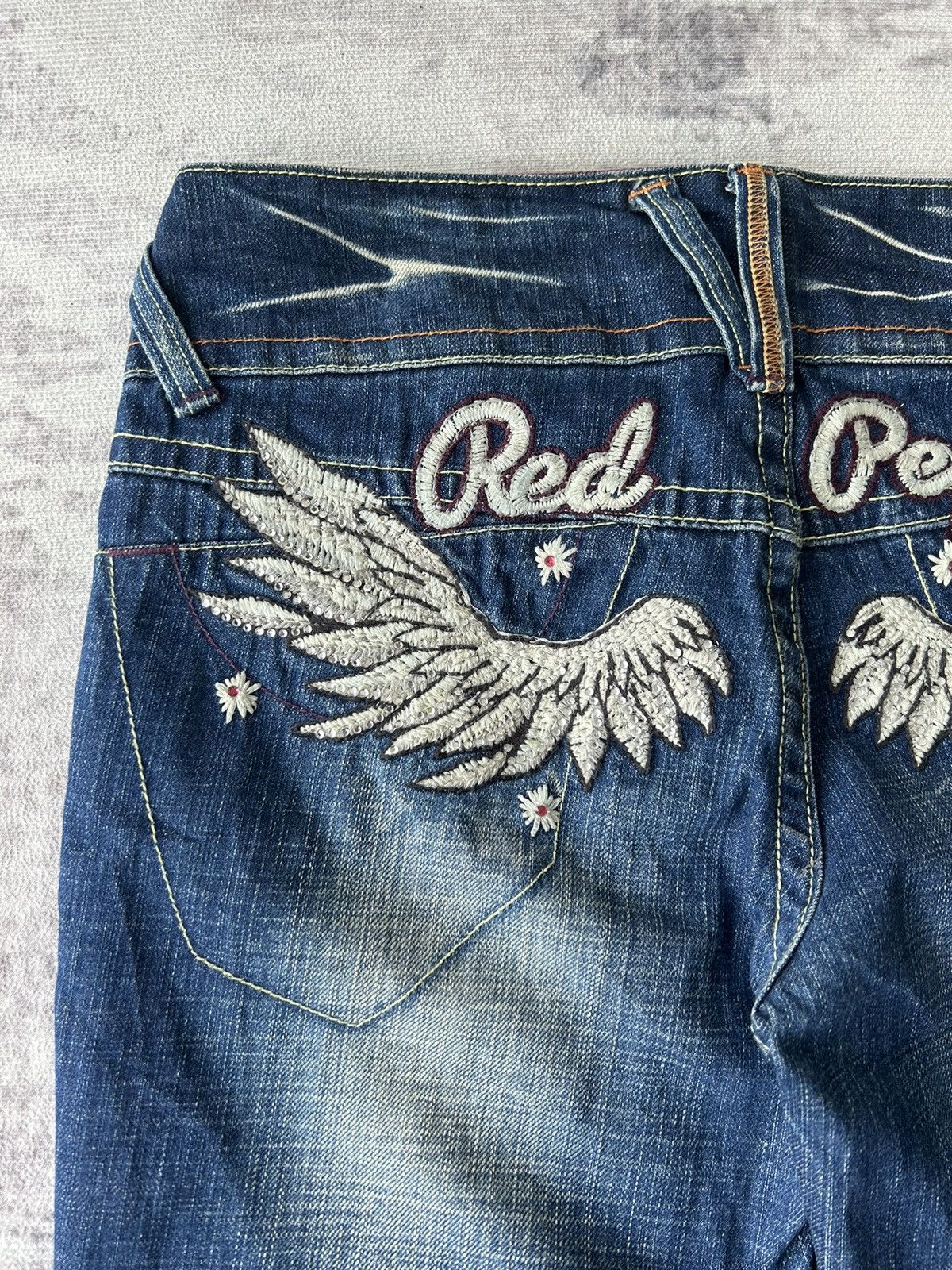 Ed Hardy 🦋 Red Pepper Embroidery Wing Jeans Size 32" / US 10 / IT 46 - 5 Thumbnail