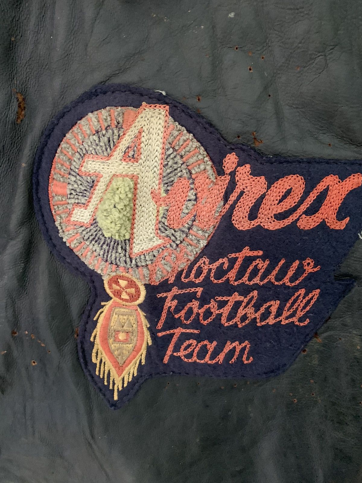 Vintage 90s Avirex Choctaw Football Team Leather Jacket