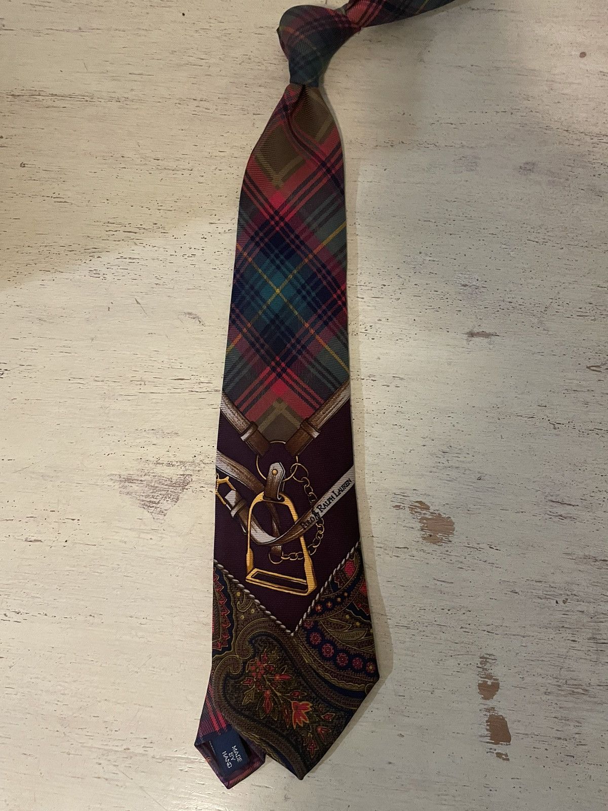 Polo Ralph Lauren × Vintage Rare Plaid-Stirrup Print Silk Tie Size ONE SIZE - 3 Thumbnail