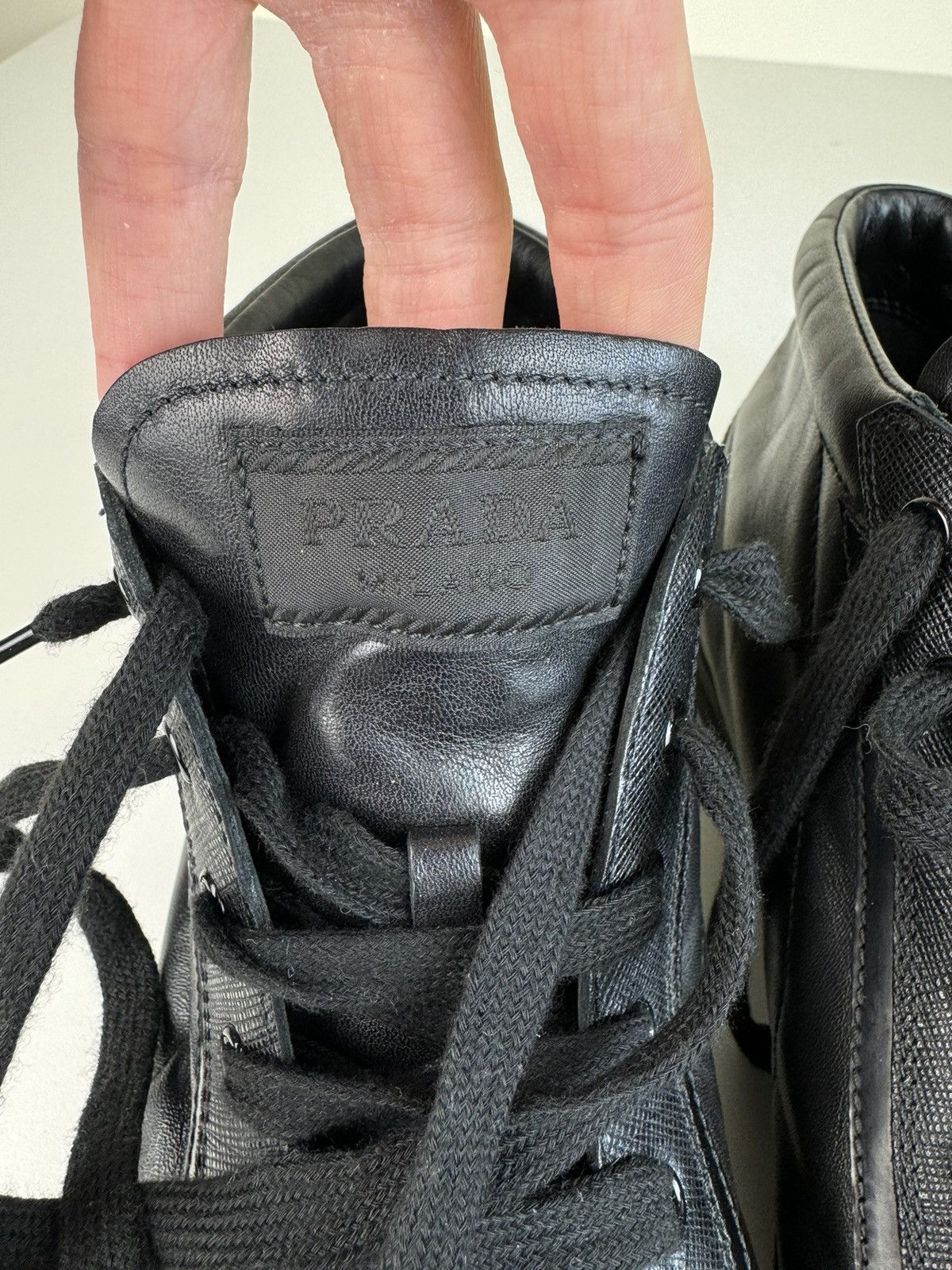 Prada Prada High Top Saffiano Leather Black Sneakers Trainers Boot Size US 10 / IT 40 - 12 Thumbnail