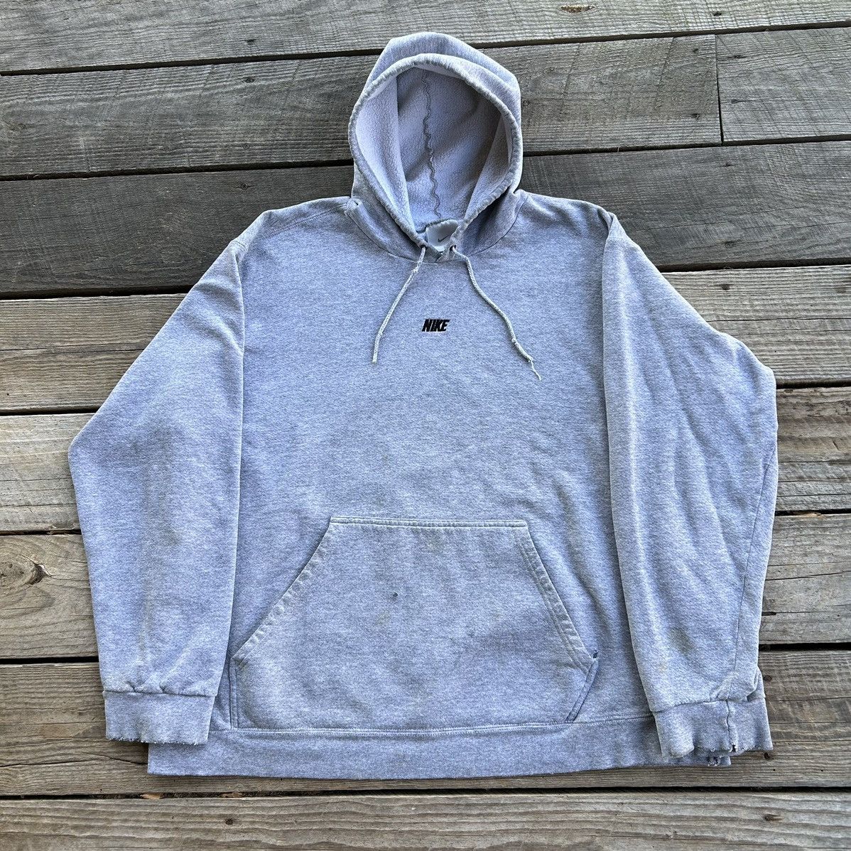 Nike × Vintage Vintage Distressed Stained Nike Center Logo Grey Hoodie Size US XXL / EU 58 / 5 - 1 Thumbnail