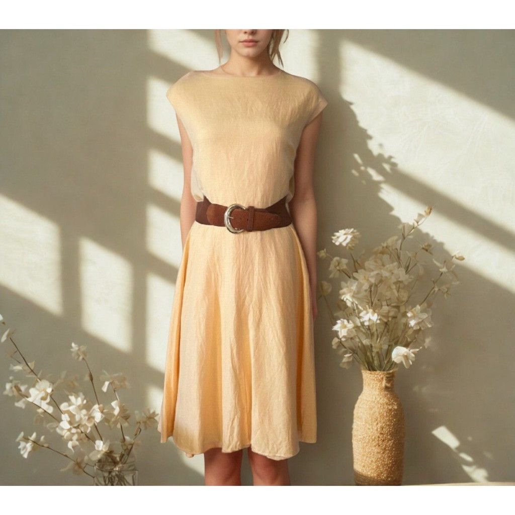Vintage 90s - Y2K Yellow Linen Spring Summer Dress - Liz Baker sz 8P Size M / US 6-8 / IT 42-44 - 1 Thumbnail