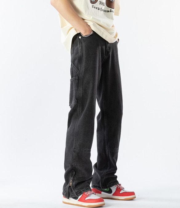 Japanese Brand Men's American Retro Loose Straight Leg Zipper Split Jeans Size US 32 / EU 48 - 5 Thumbnail