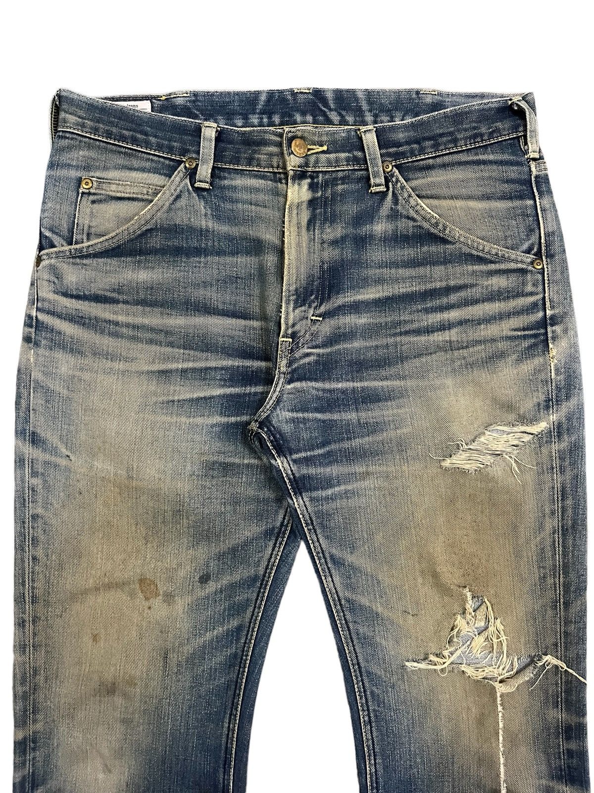 Lee Vintage Lee Denim Yellow Mud Washed Distressed Flare Jeans Size US 34 / EU 50 - 3 Thumbnail