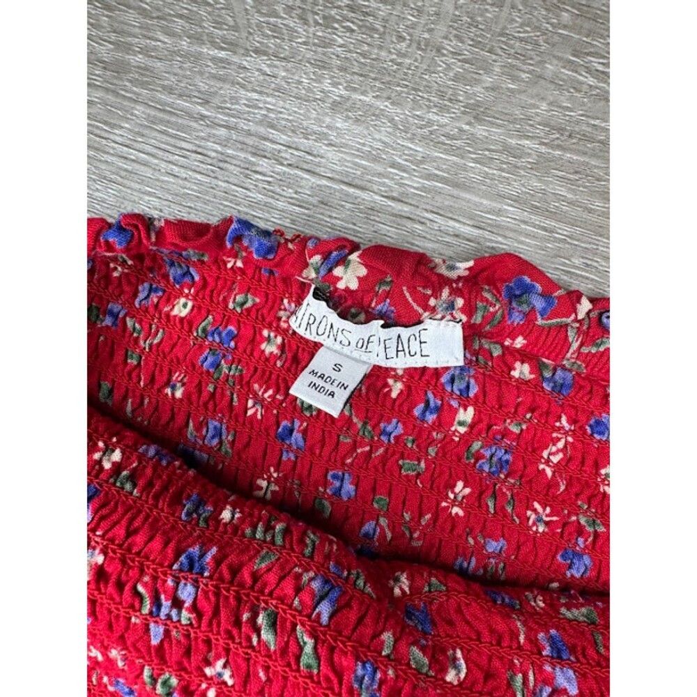 Other Red Floral Strapless Wide Leg Jumpsuit Smocked Tie Front Sm Size 28" / US 6 / IT 42 - 4 Thumbnail