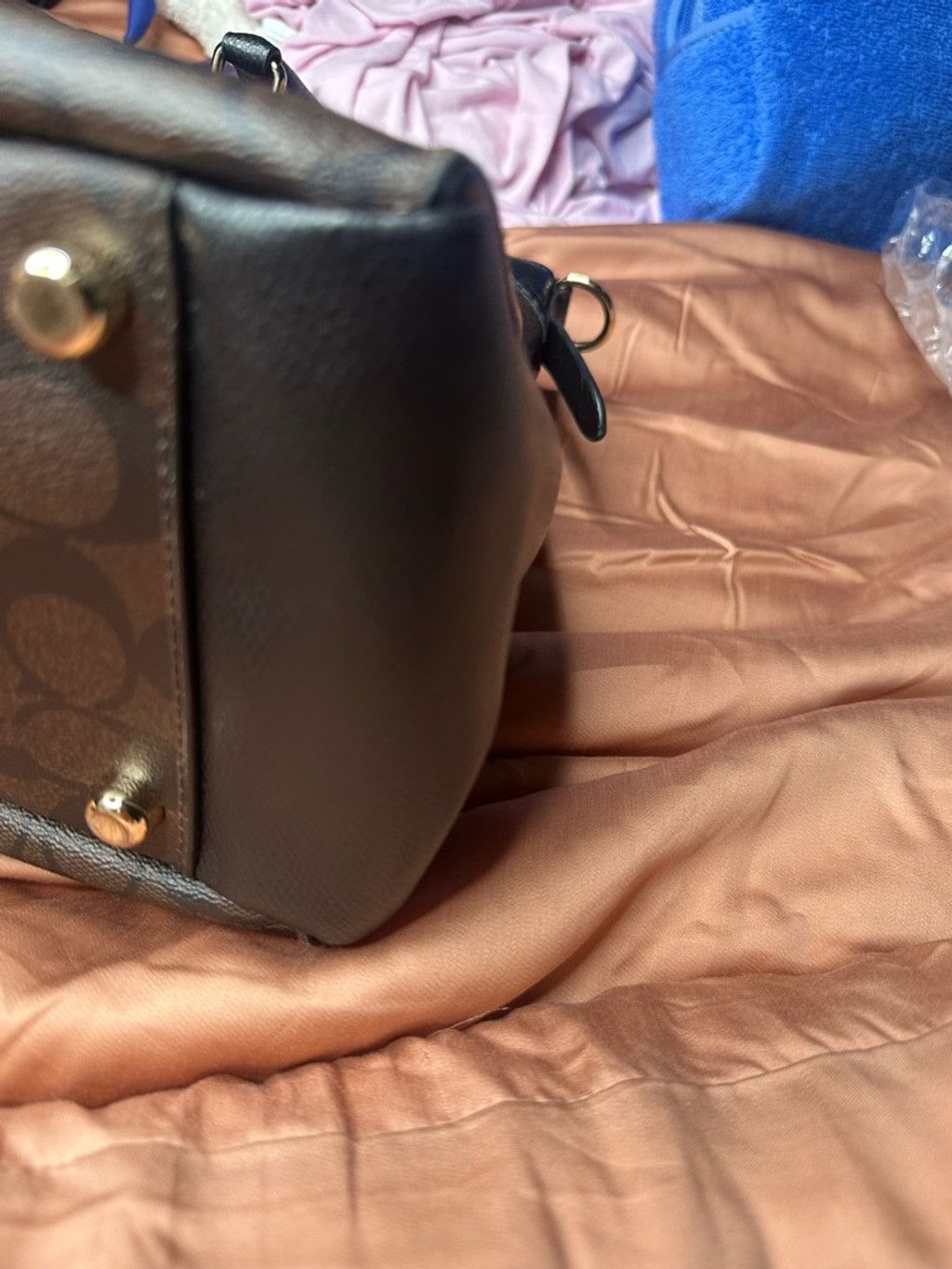 Coach COACH MORGAN SATCHEL SIGNATURE Black Brown CC Logo Purse EUC Size ONE SIZE - 7 Thumbnail