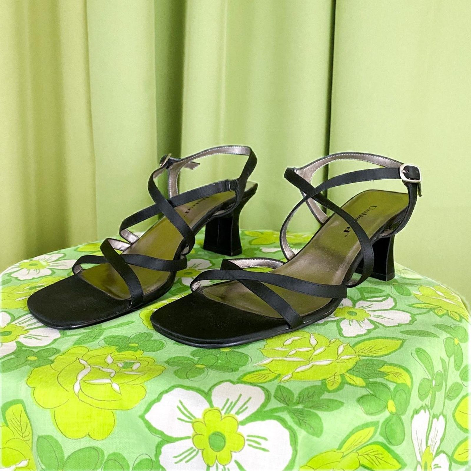 Vintage 90s Vintage Black Strappy Chunky Square Toe High Heels Size US 8.5 / IT 38.5 - 1 Thumbnail