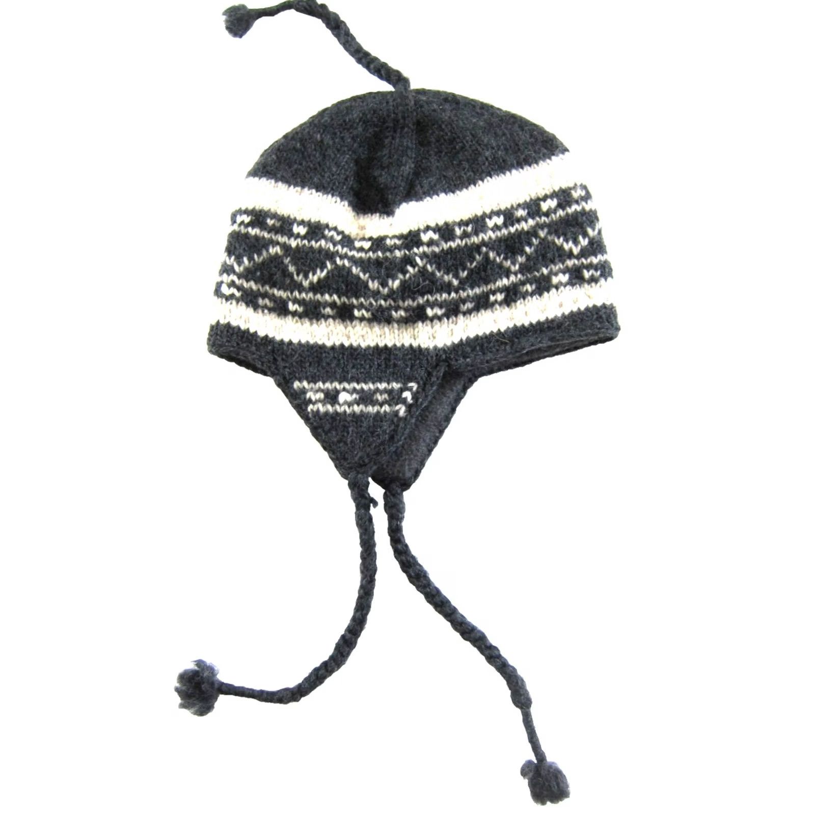 Vintage Everest Nepal 100% Wool Grey Ivory Fleece Lined Earflap Trapper Beanie Hat OS Size ONE SIZE - 2 Thumbnail