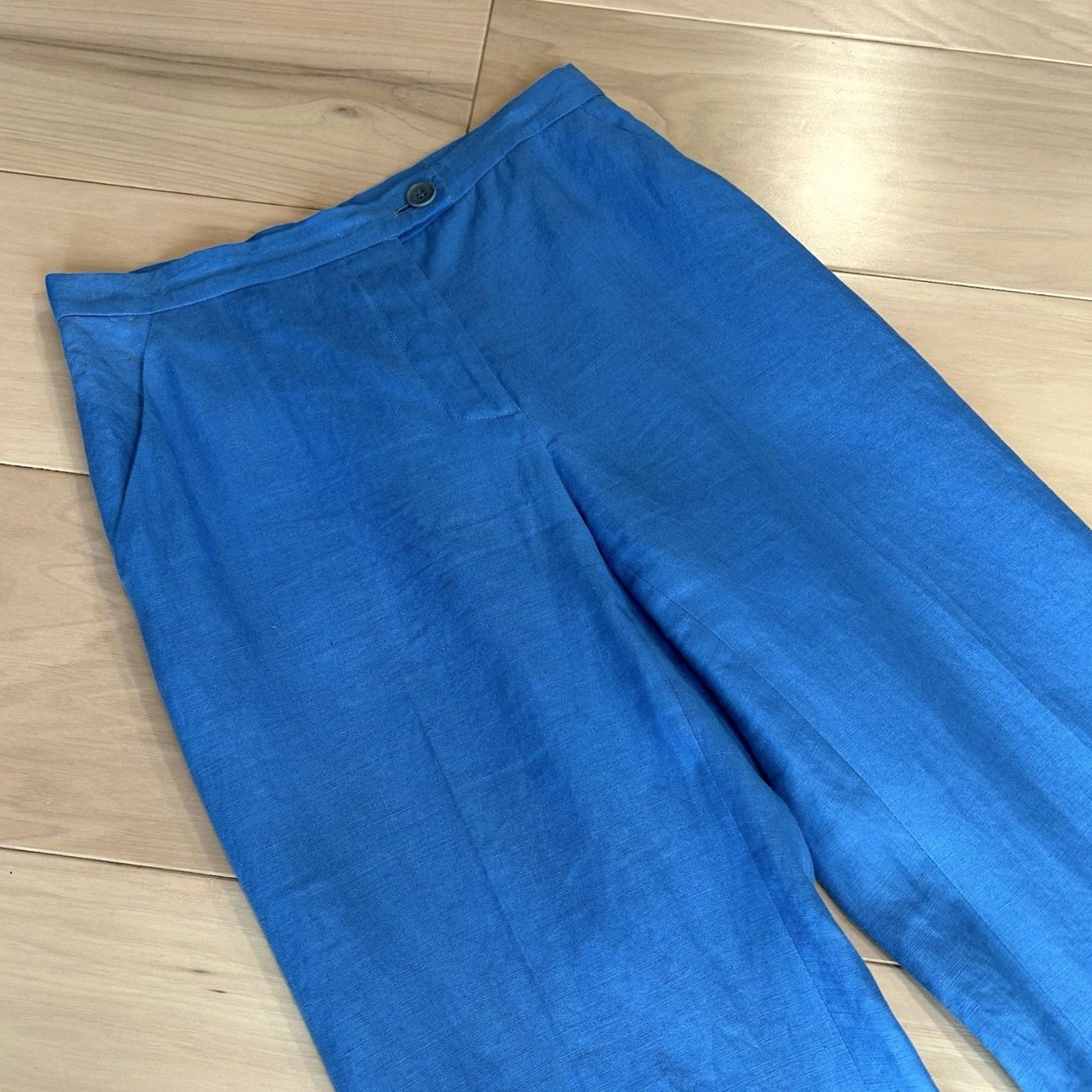 VINTAGE Moschino Cheap and Chic Wide Leg Linen Trousers In Blue