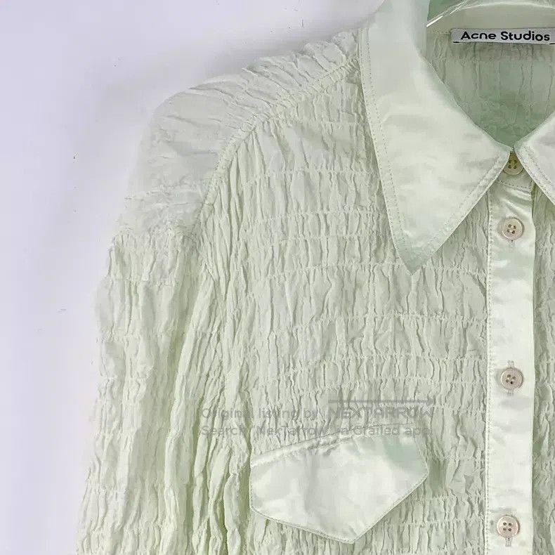 Acne Studios Acne Studios Light green pleated cotton collar single-brea Size XXS / US 00 / IT 34 - 3 Thumbnail