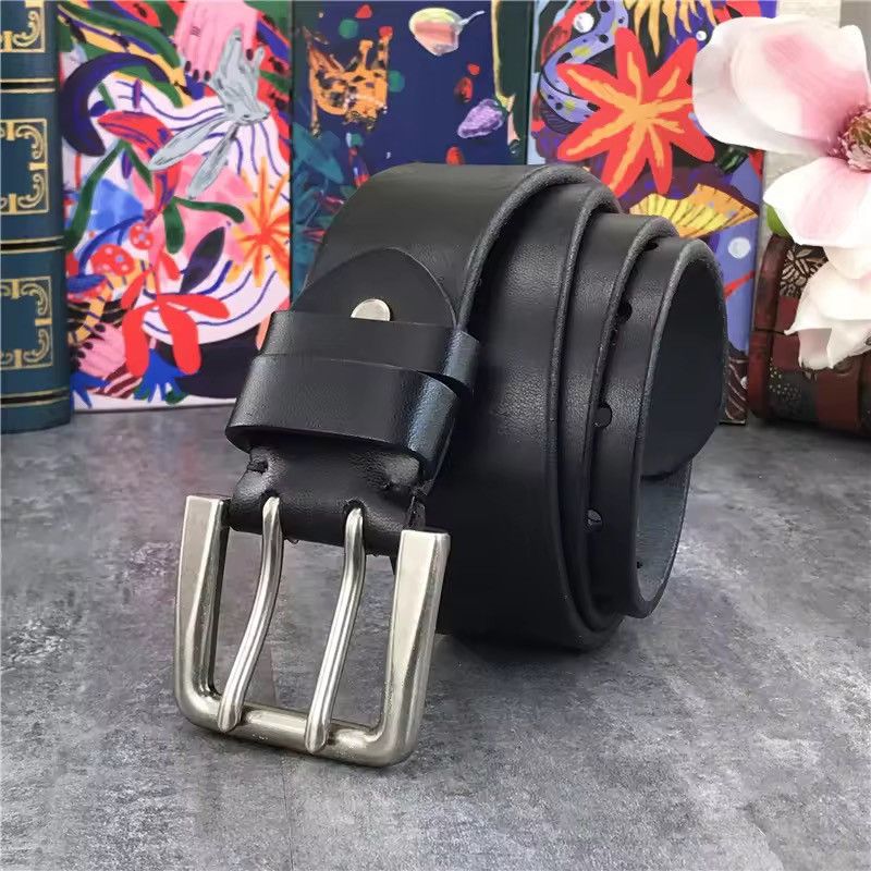 Genuine Leather Super Wide 4.2 CM Thick Genuine Leather Double Buckle Belt Size ONE SIZE - 1 Thumbnail