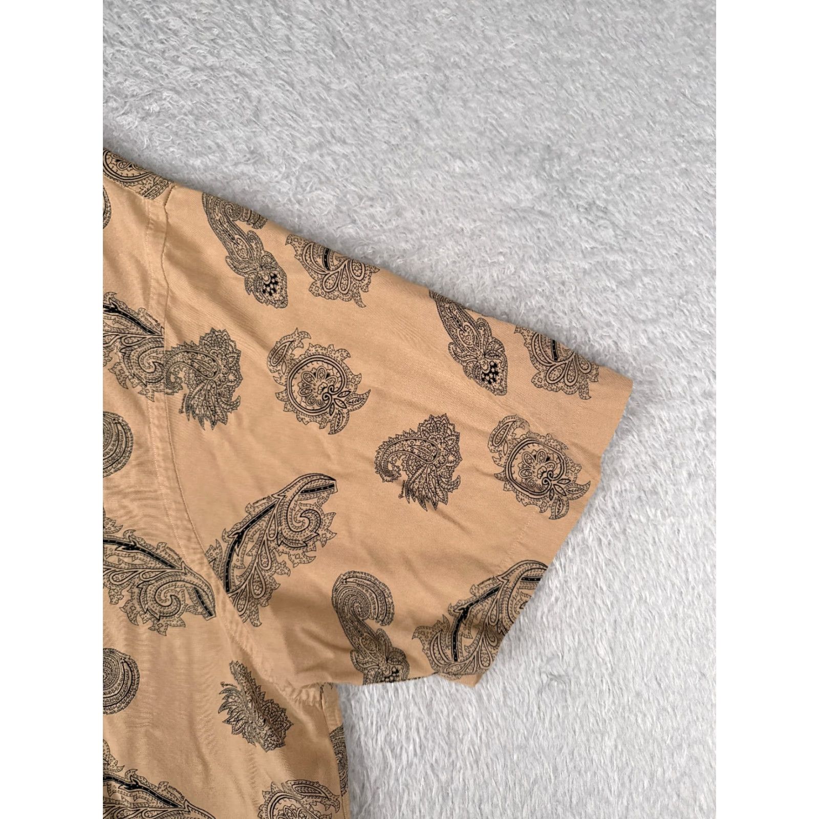 Tasso Elba Tasso Elba Shirt Mens 2XL Beige Paisley All Over Print Button-Up Silk Blend Size US XXL / EU 58 / 5 - 4 Thumbnail