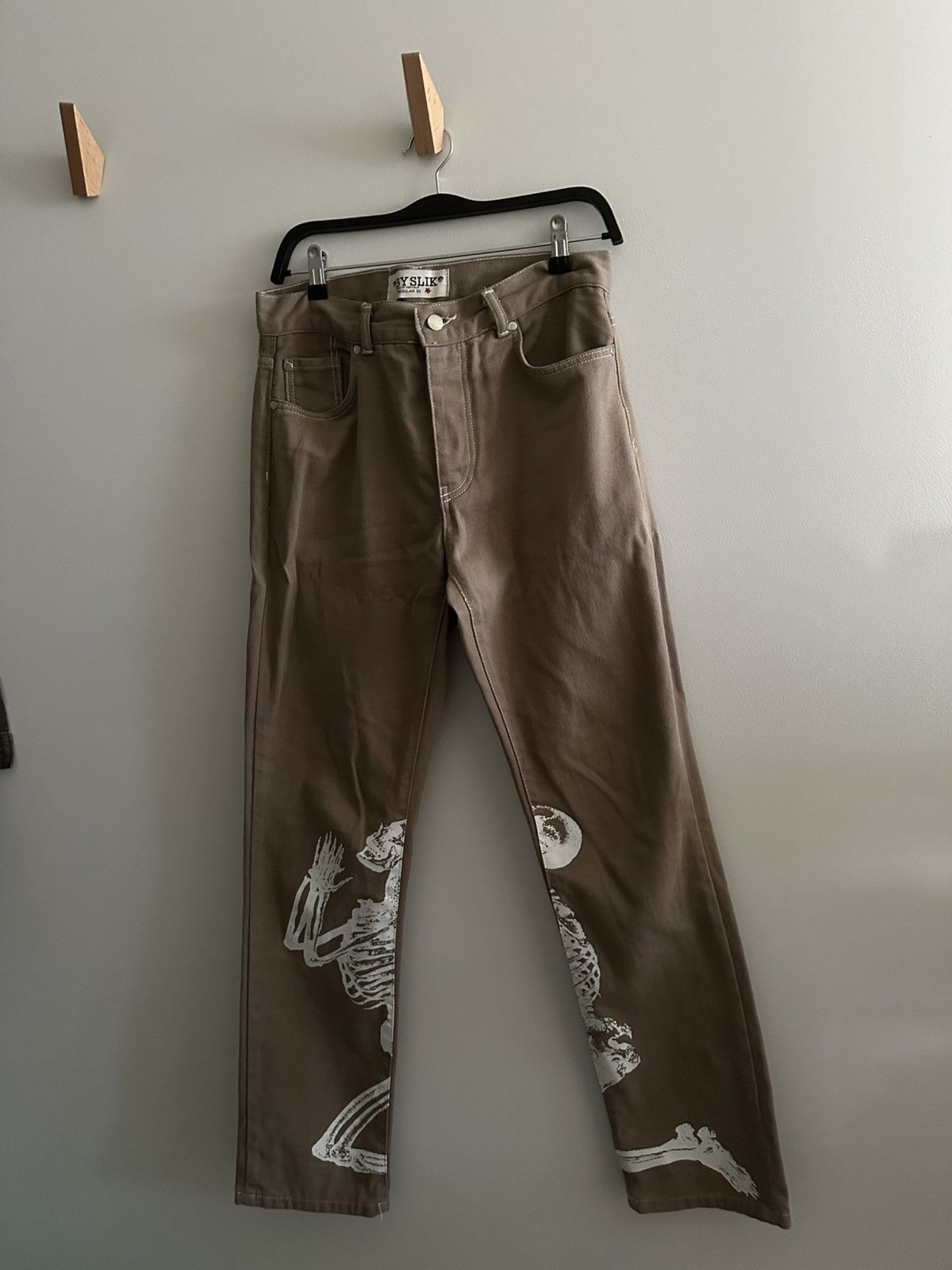 Designer Bysilk - Brown Cotton Skeleton & Skull Graphic Pants Size US 30 / EU 46 - 1 Thumbnail