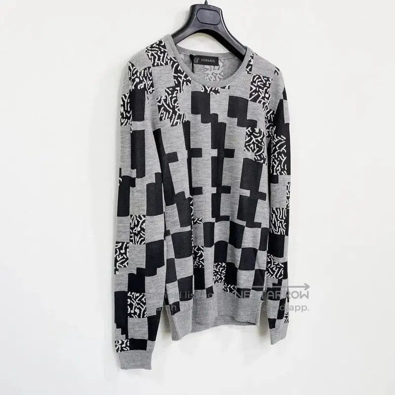 Versace Versace Gray Wool Checked Long Sleeve Sweater . Size US XS / EU 42 / 0 - 3 Thumbnail
