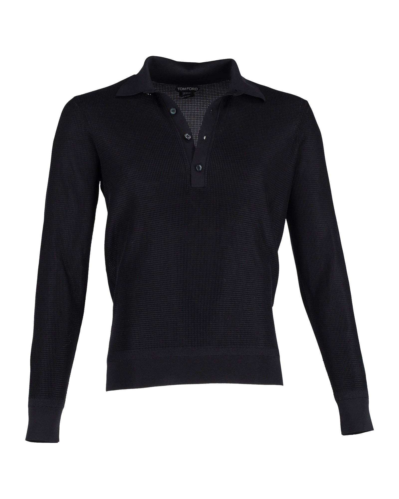 image of Tom Ford Luxurious Black Polyamide Long-Sleeve Polo Shirt, Men's (Size Small)