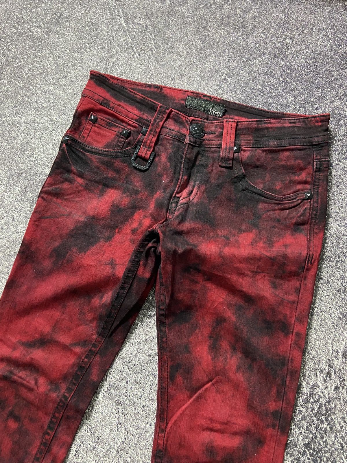 If Six Was Nine Xfrm blood red punk stretch jeans Size 29" - 2 Thumbnail