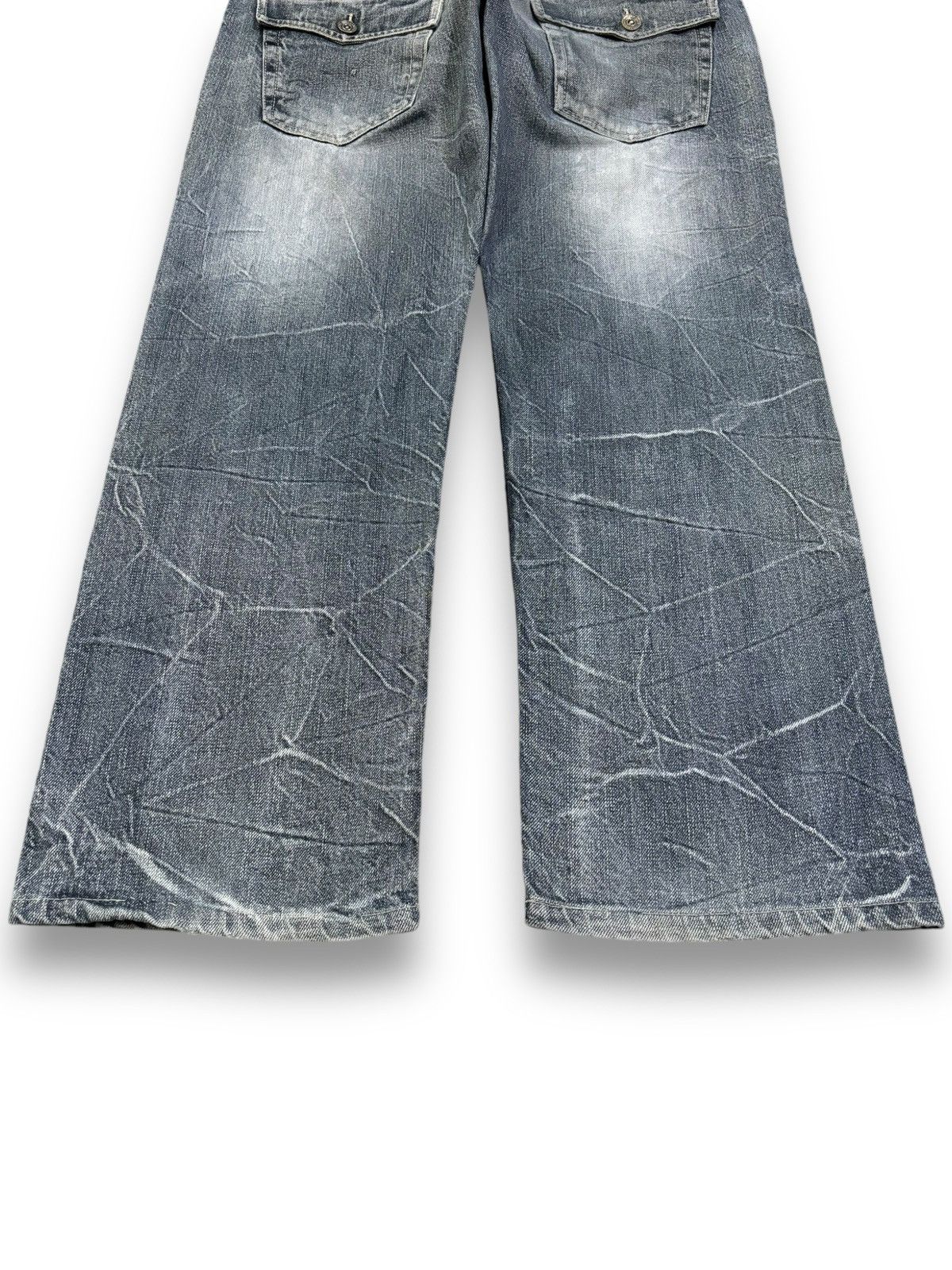 14th Addiction Japanese Brand Double Waist Cracked Wash Loose Ripped Jeans Size US 33 - 15 Thumbnail