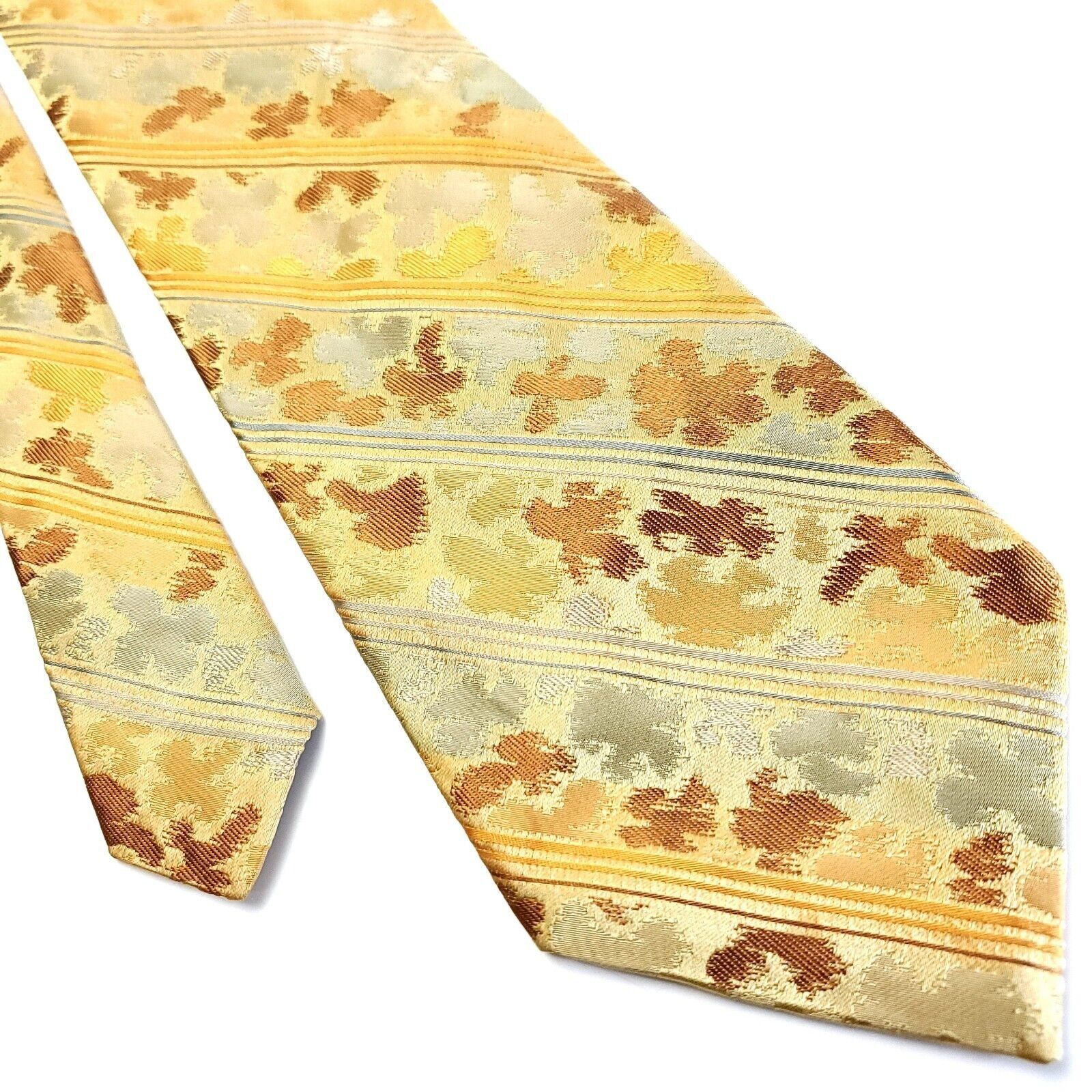 Tom James Innocenti Tom James Yellow Silk Tie Woven Short Striped Flor Size ONE SIZE - 1 Thumbnail