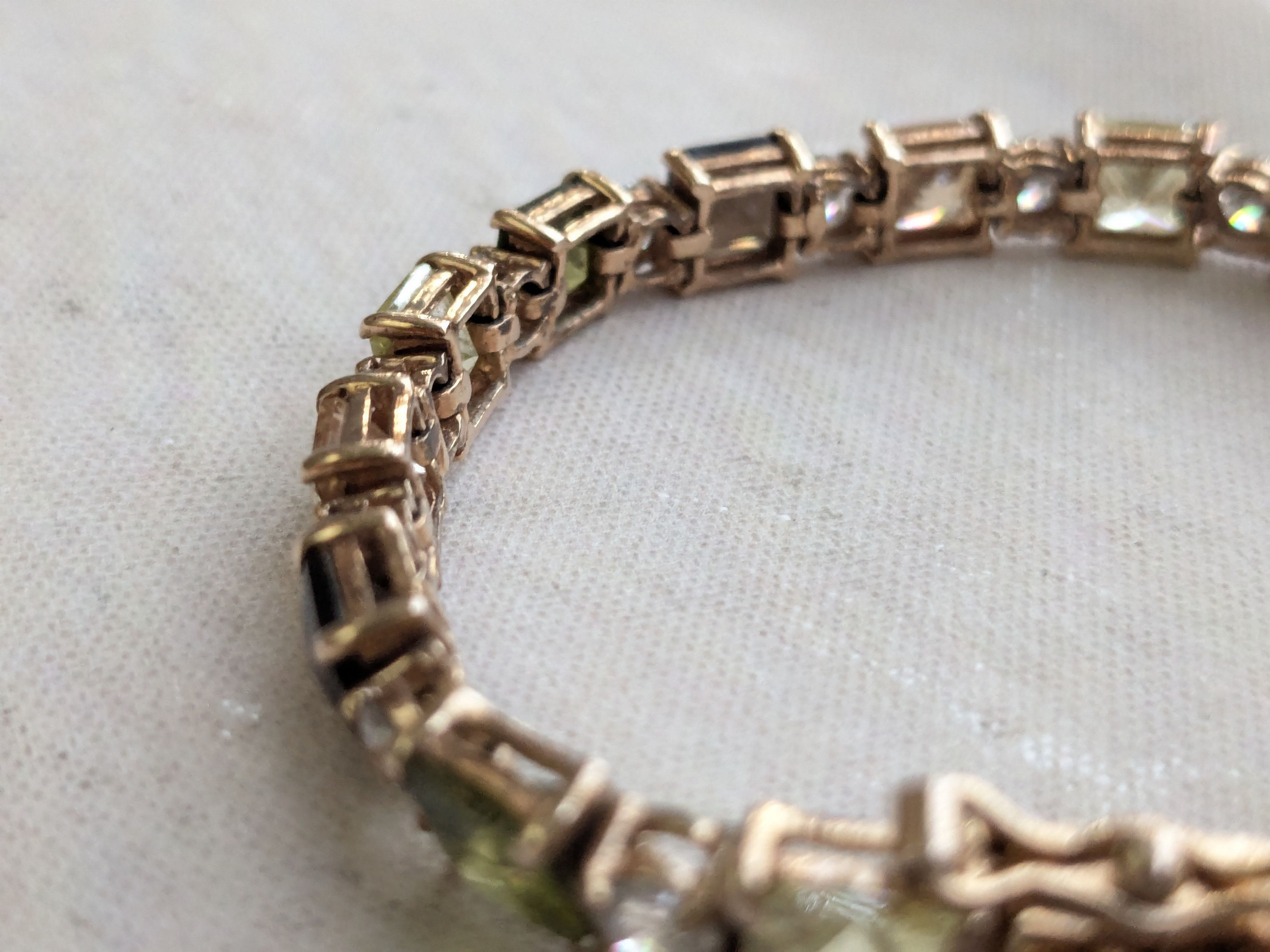 Jewelry Sterling Silver Tennis Bracelet Green Clear Gold 7.25" Size ONE SIZE - 5 Thumbnail