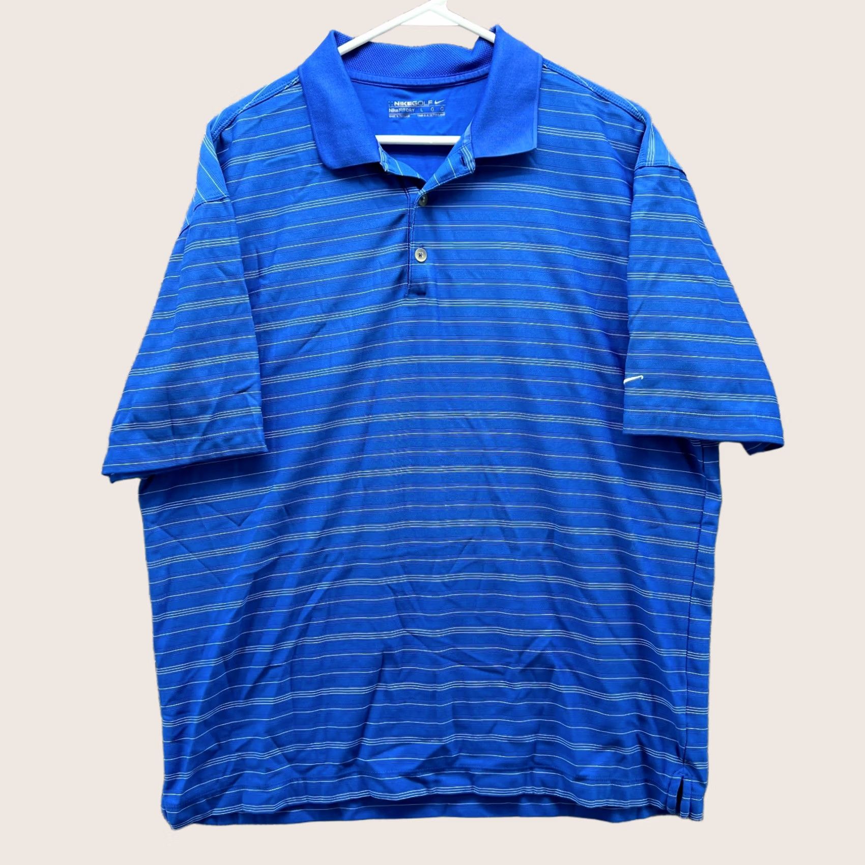Nike VINTAGE Nike Polo Shirt Mens Large Blue Stripes Golf Fit Dry Golfer Performance Swoosh Shirt Men Regular Short Sleeve Striped Nike Golf 90s Mens Size US L / EU 52-54 / 3 - 1 Thumbnail