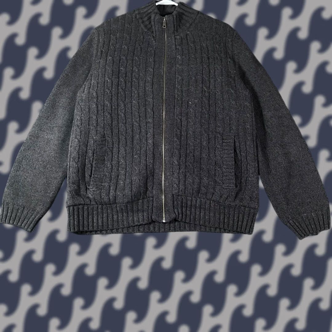 Vintage VINTAGE Boston Traders Sweater L Gray Mens Cable Knit Sherpa Lined Full Zip Size Size US L / EU 52-54 / 3 - 1 Thumbnail