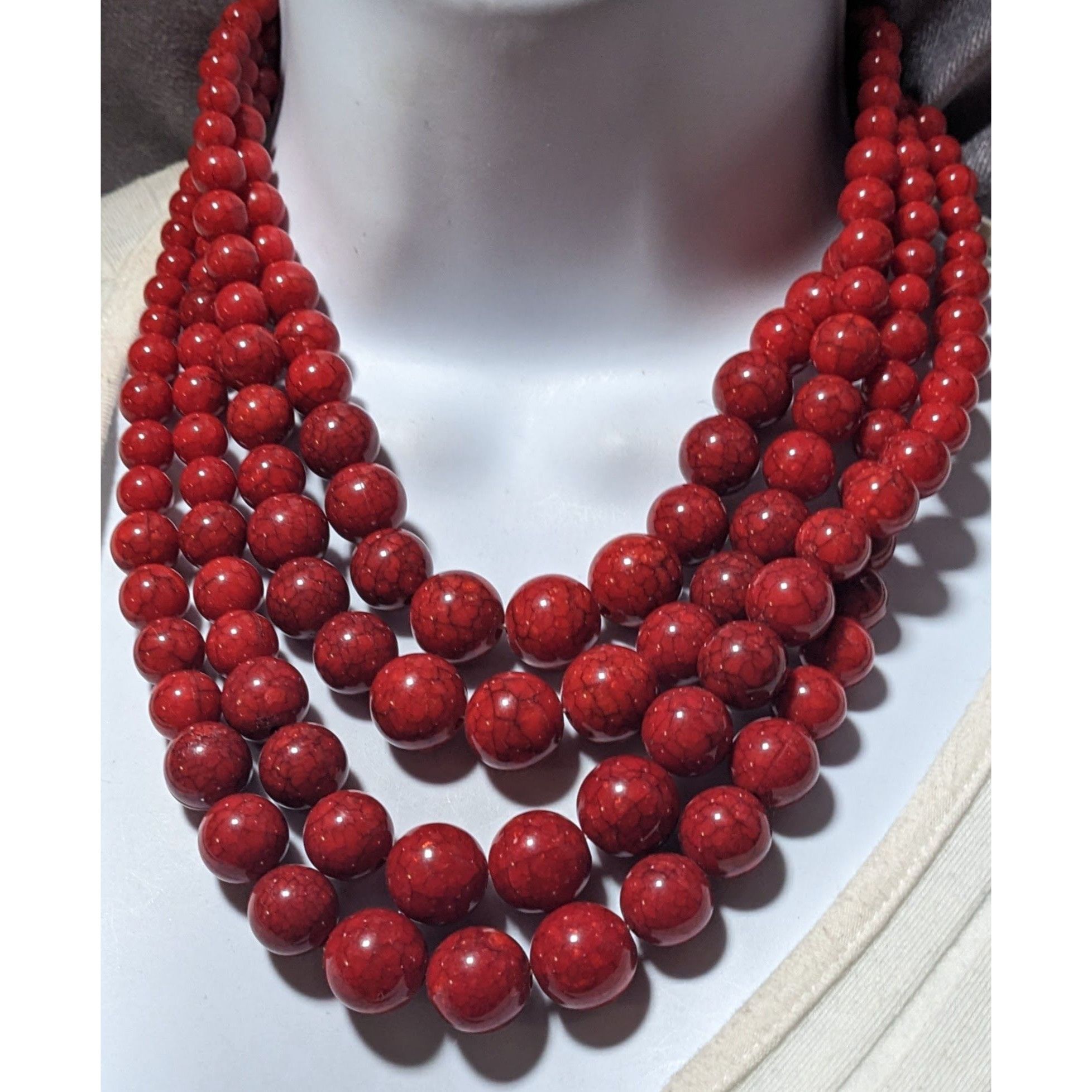 Other Red Marbled Multilayer Statement Necklace Size ONE SIZE - 7 Thumbnail