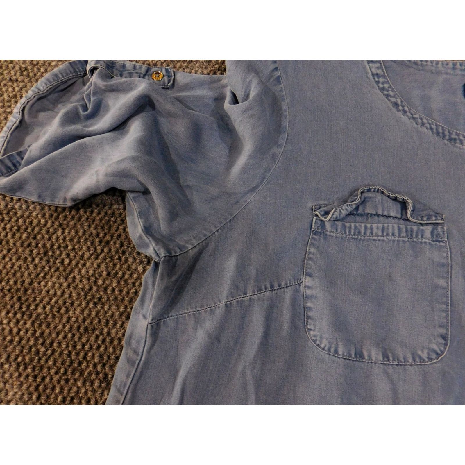 Jones New York Jones New York blouse Womens XL blue denim zip pocket Cap Sleeve V-Neck 3/4 Sleeve Regular Stretch Pockets Classic Size XL / US 12-14 / IT 48-50 - 6 Thumbnail