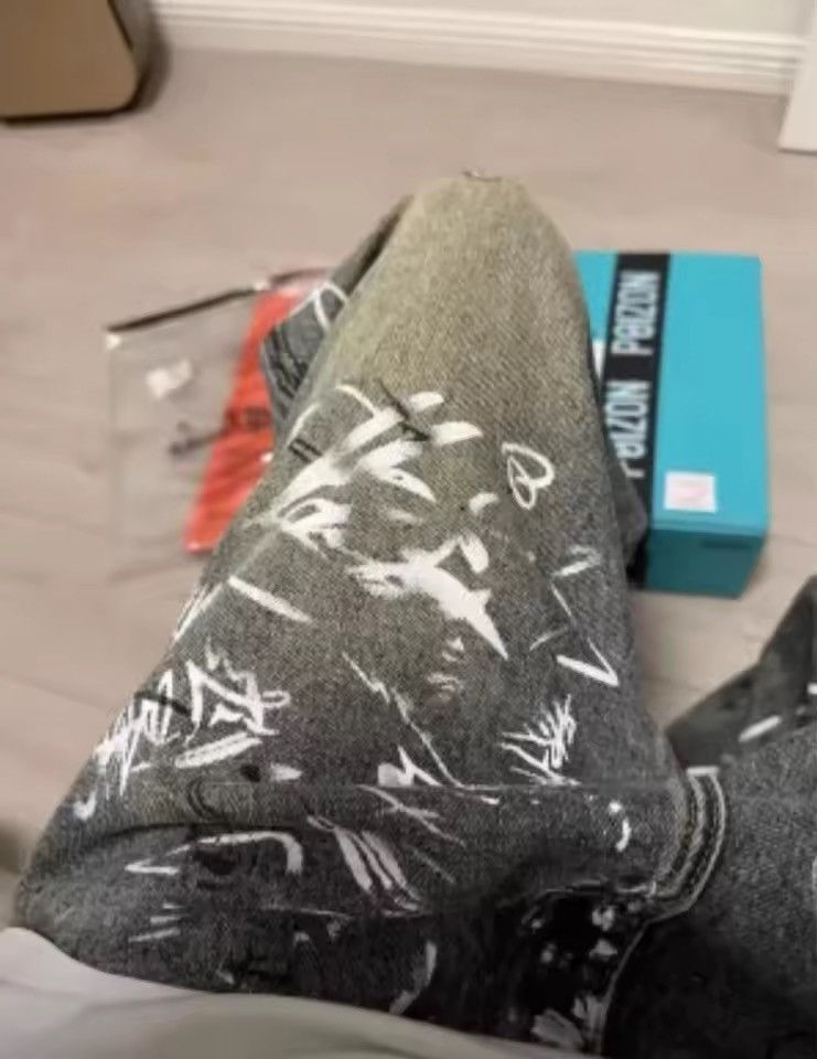 Jean Graffiti-Print Wide-Leg Denim Pants | Oversized Streetwear Size US 27 - 12 Thumbnail