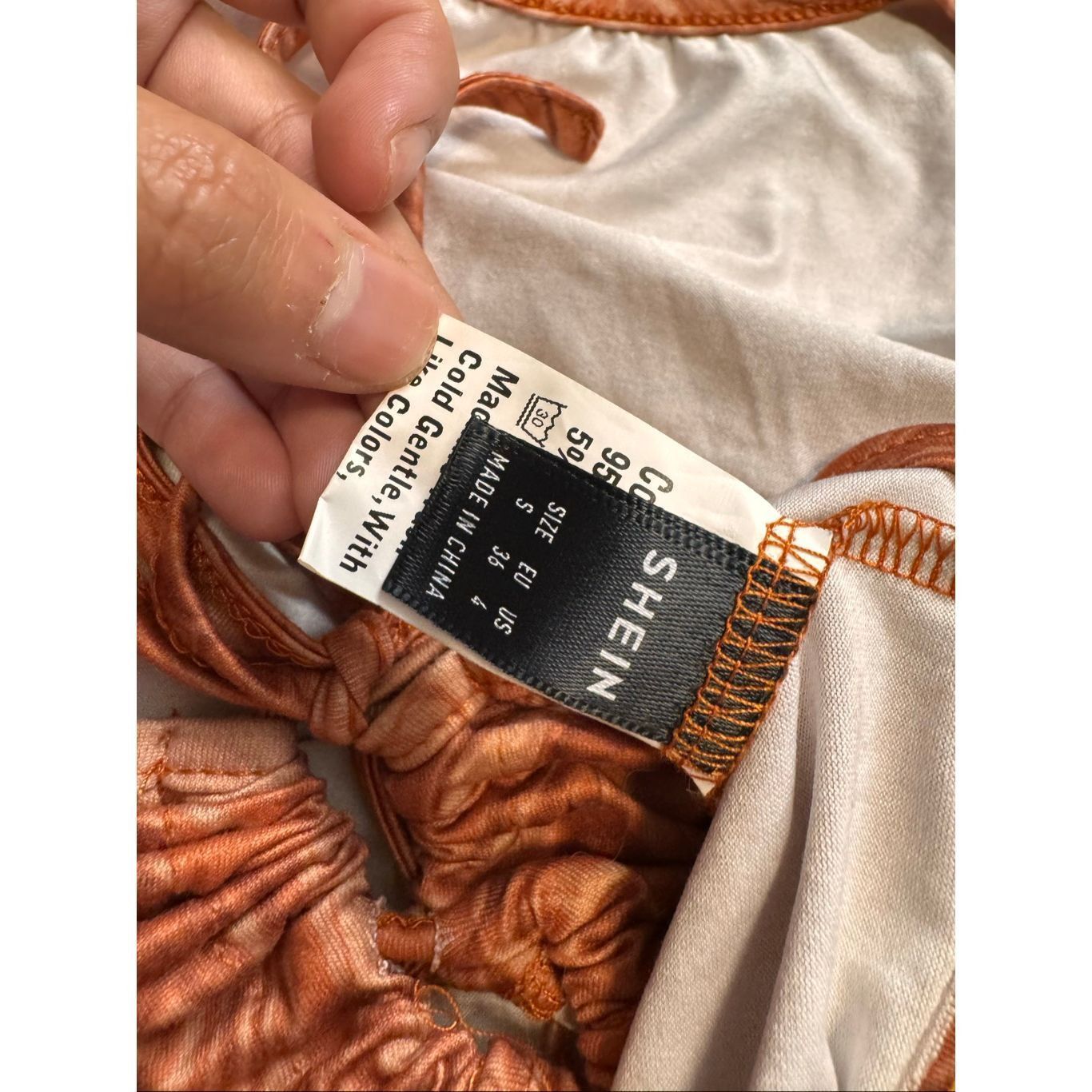 Other Rust Marble Print Long Sleeve Tie Front Crop Top | Ruched Front Stretchy Shirt – Size Small Size S / US 4 / IT 40 - 5 Thumbnail
