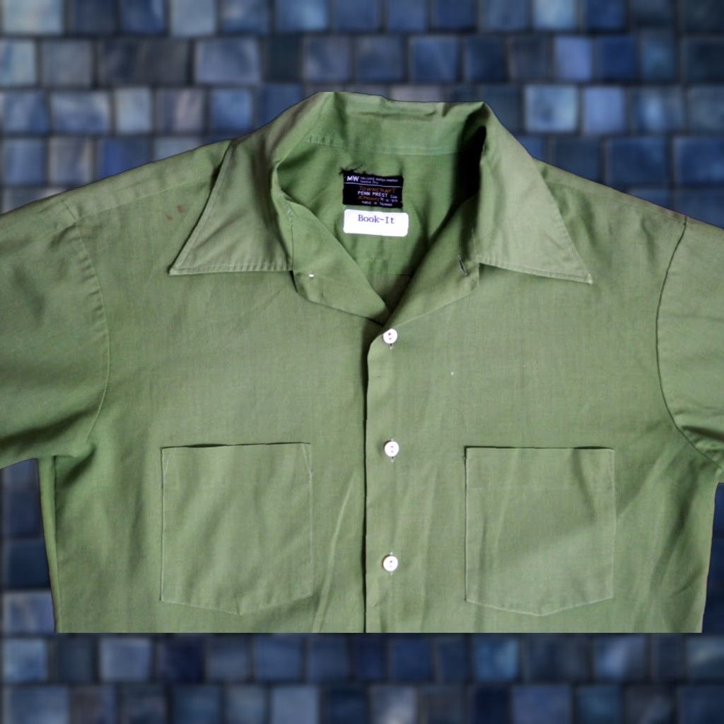 Vintage VTG 70s Towncraft Penneys Green Hippy Pocket Shirt M Polycotton Button-Front Casual Shirt Mens Size US M / EU 48-50 / 2 - 1 Thumbnail