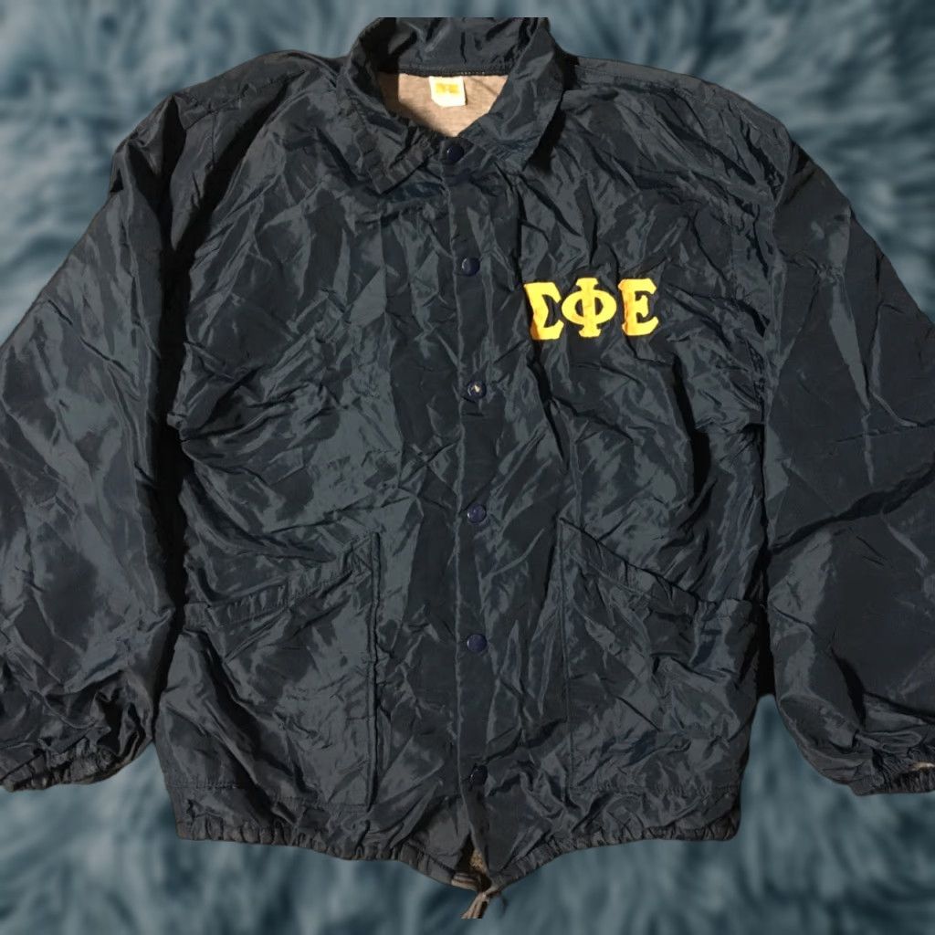 VINTAGE Russell Athletic Fraternity Jacket M Blue School Sigma Phi Epsilon 70s 80s College Windbreaker Mens Jacket