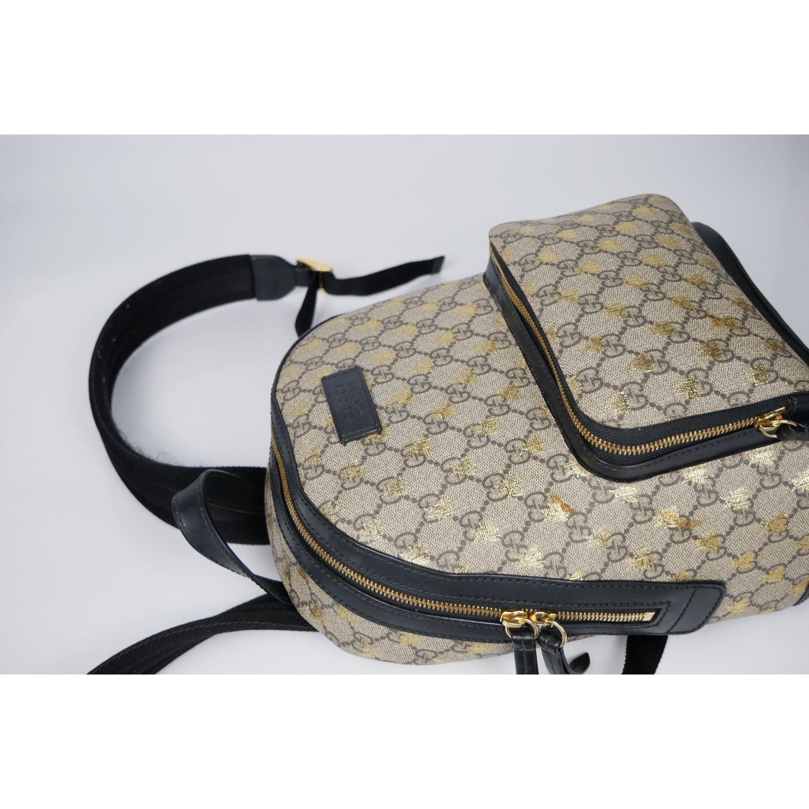 Gucci Gucci Beige GG Supreme Canvas Leather Bees Backpack Size ONE SIZE - 8 Thumbnail