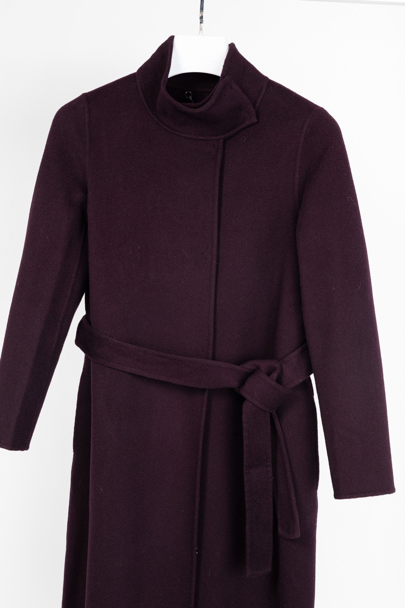 Ports 1961 PORTS Eggplant Double-Face-Wool Belted Coat Size XS / US 0-2 / IT 36-38 - 3 Thumbnail