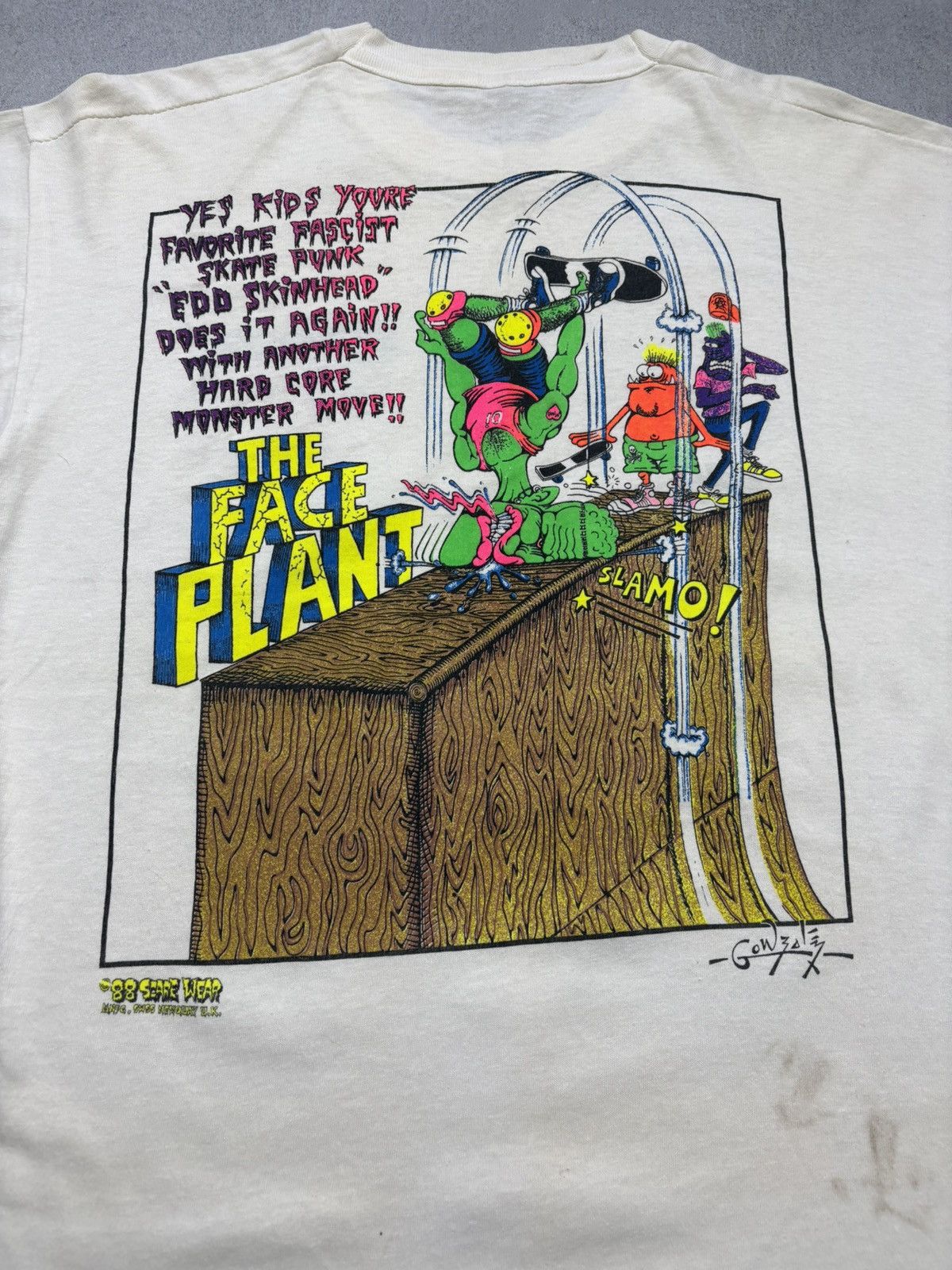 Vintage 1988 Scare Wear The Face Plant Skate Punk Gonzales Tee VTG Size US XL / EU 56 / 4 - 7 Thumbnail