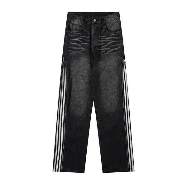 Designer striped pattern zip embellished jeans Size US 31 - 3 Thumbnail