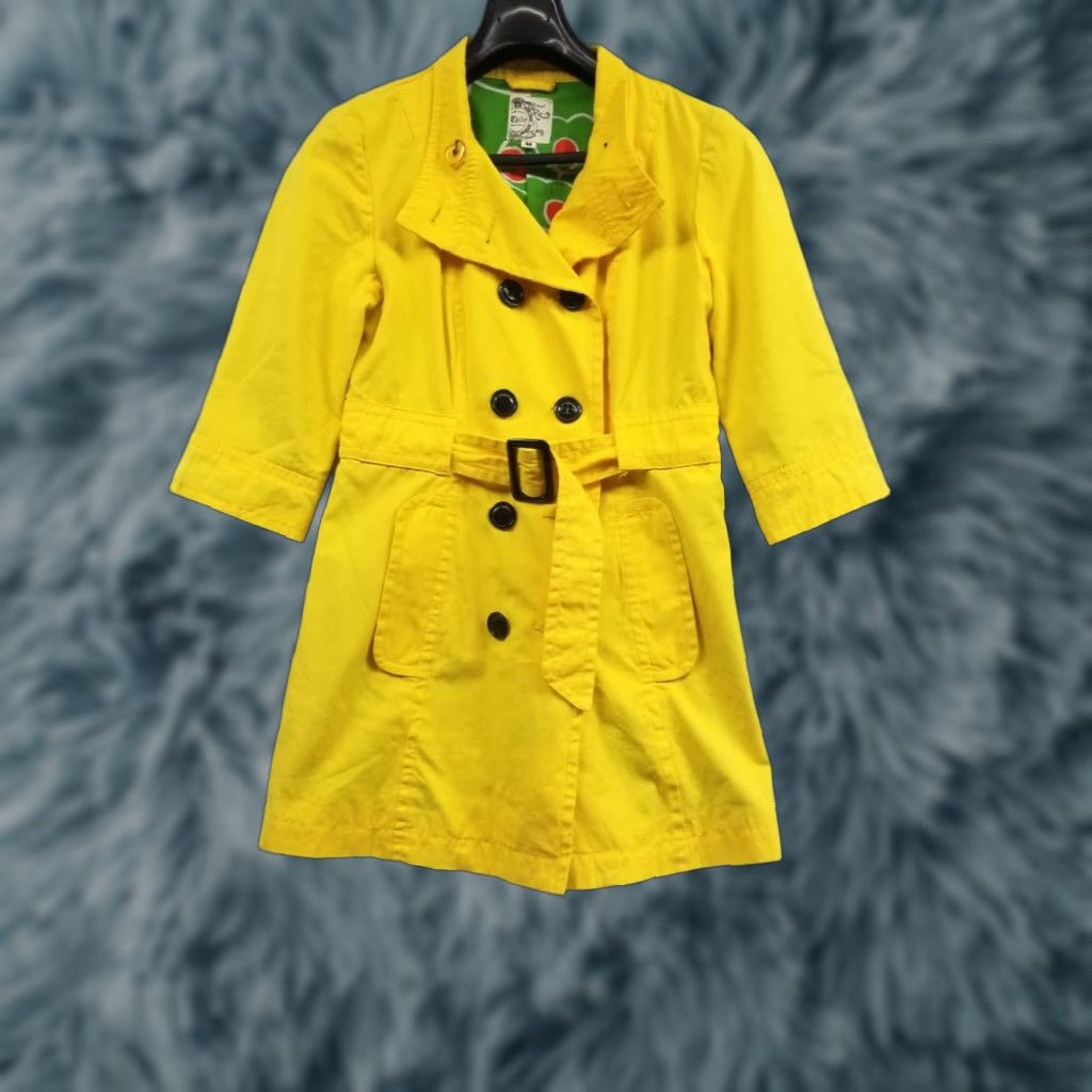 Vintage Anthropologie Tulle Jacket Double Breasted Lined Belted Coat Yellow Medium Pics Size M / US 6-8 / IT 42-44 - 1 Thumbnail