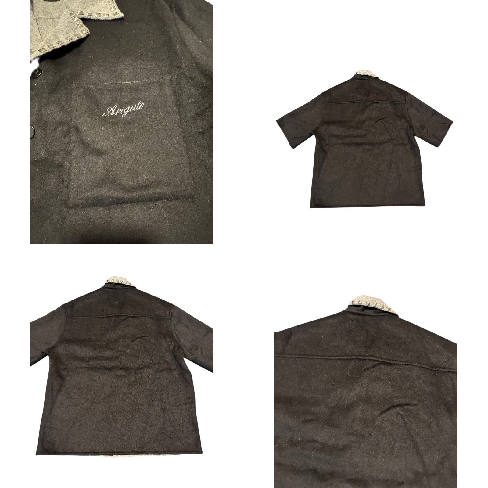 Axel Arigato AXEL ARIGATO Mens Shirt Holiday Dusty Black/ Grey Short Sleeve Wool Blend M Regular Button-Up Chest Pocket Casual Travel 80s Shirt Mens Size US M / EU 48-50 / 2 - 8 Thumbnail