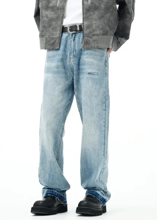 Japanese Brand × Jean American street washed loose versatile ripped straight jeans Size US 32 / EU 48 - 1 Thumbnail