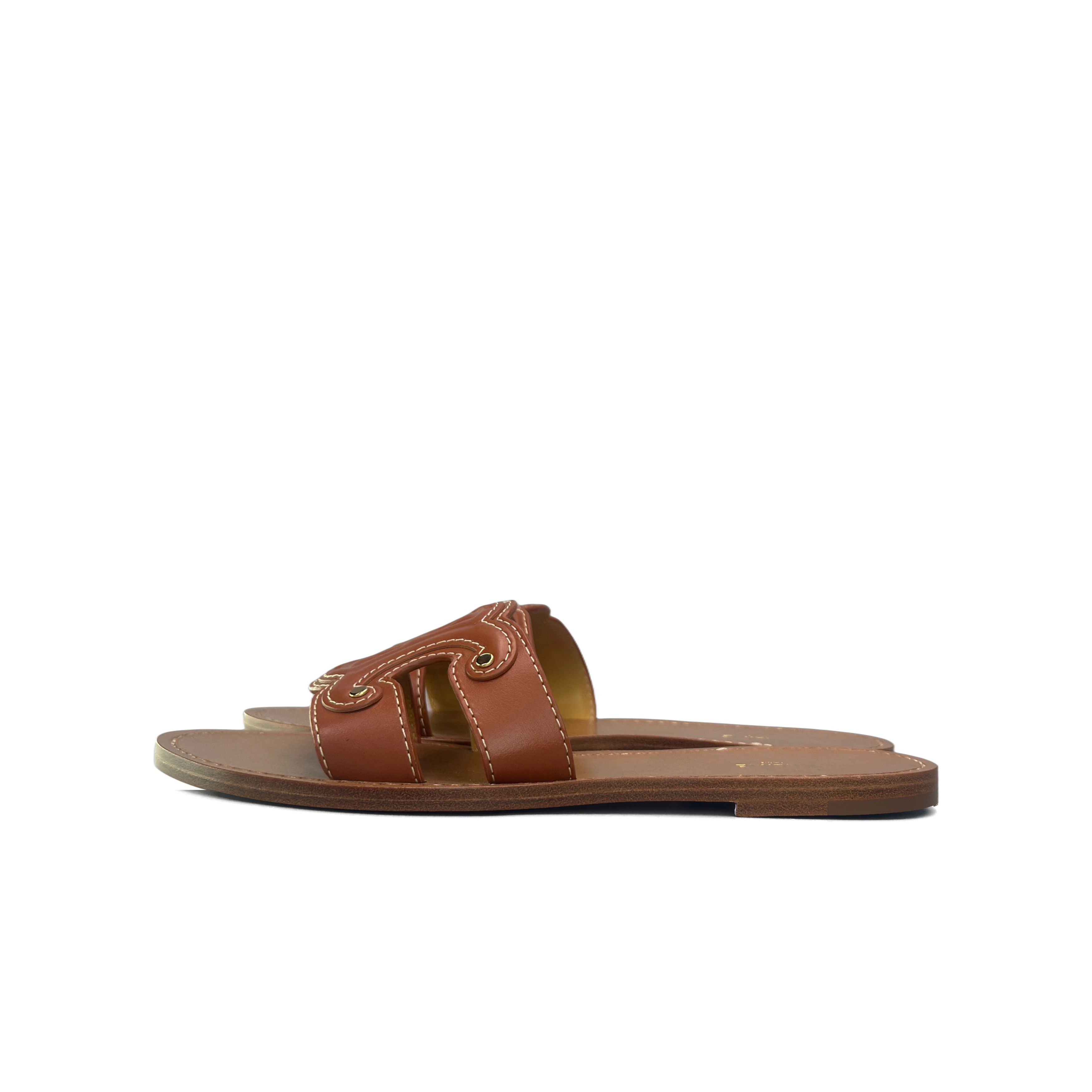 Celine Celine Triomphe Leather Slides Size 37 Size US 7 / IT 37 - 1 Thumbnail
