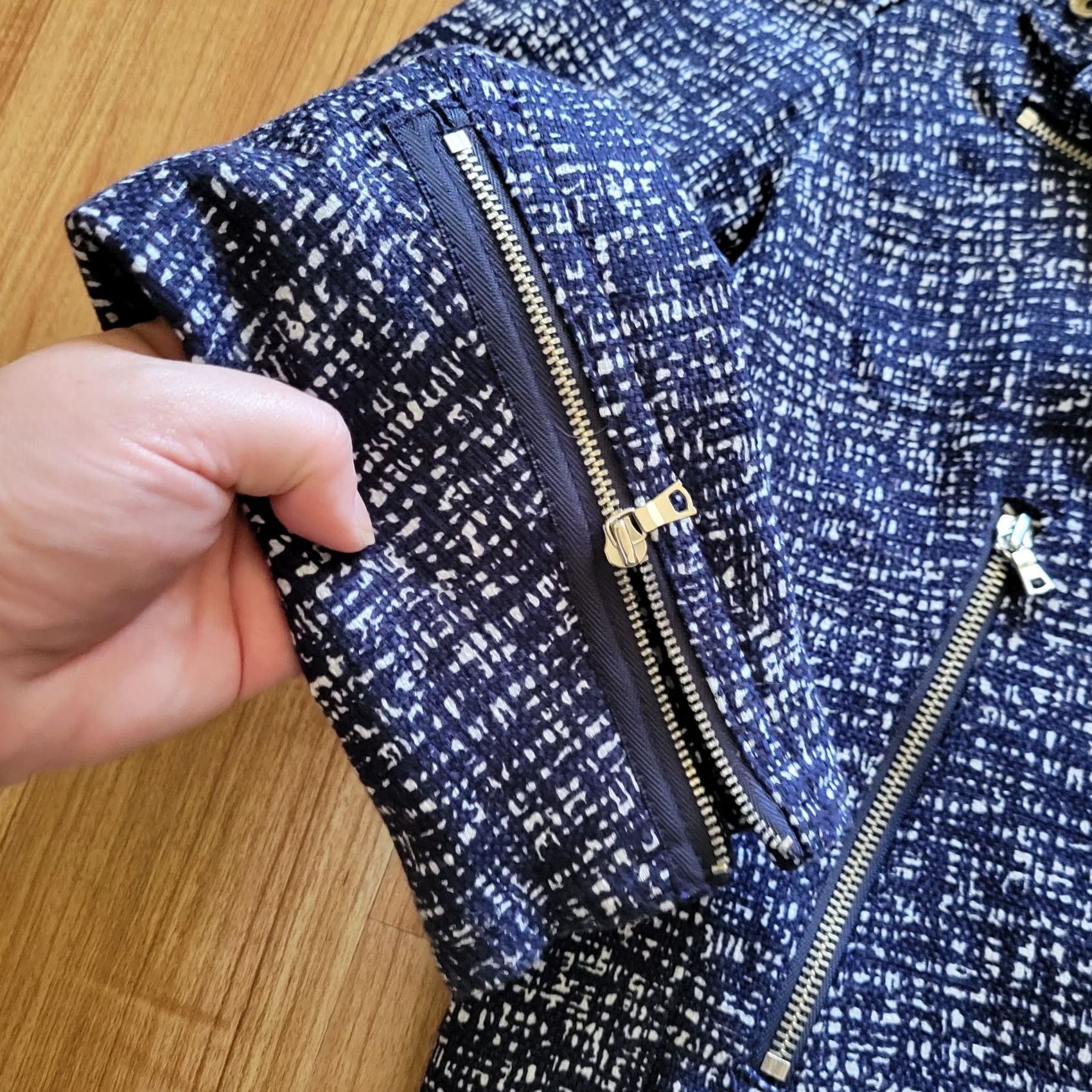 Gap Gap Denim Blue Tweed Moto Jacket - Women Size S, Zip Up, Long Sleeve, Casual Coat Size S / US 4 / IT 40 - 5 Thumbnail