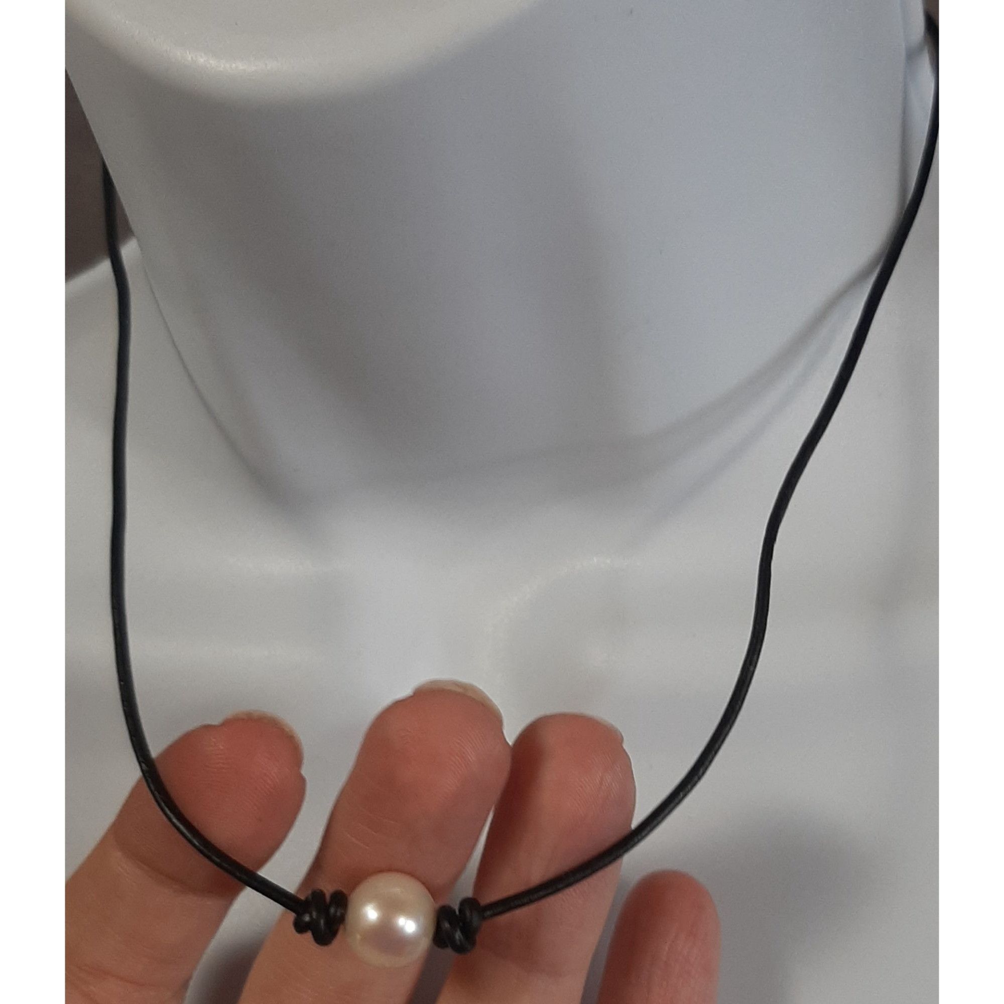 Other Minimalist Single Faux Pearl Necklace With Adjustable Cord Size ONE SIZE - 2 Thumbnail