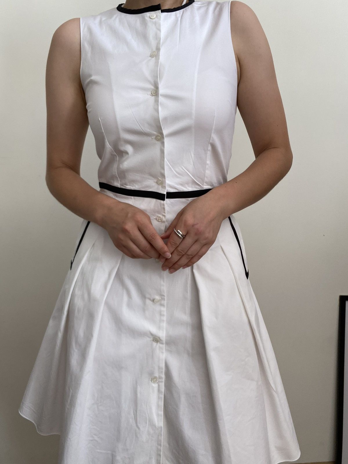 Jil Sander JIL SANDER Navy White Sleeveless A-Line Dress Size XXS / US 00 / IT 34 - 1 Thumbnail