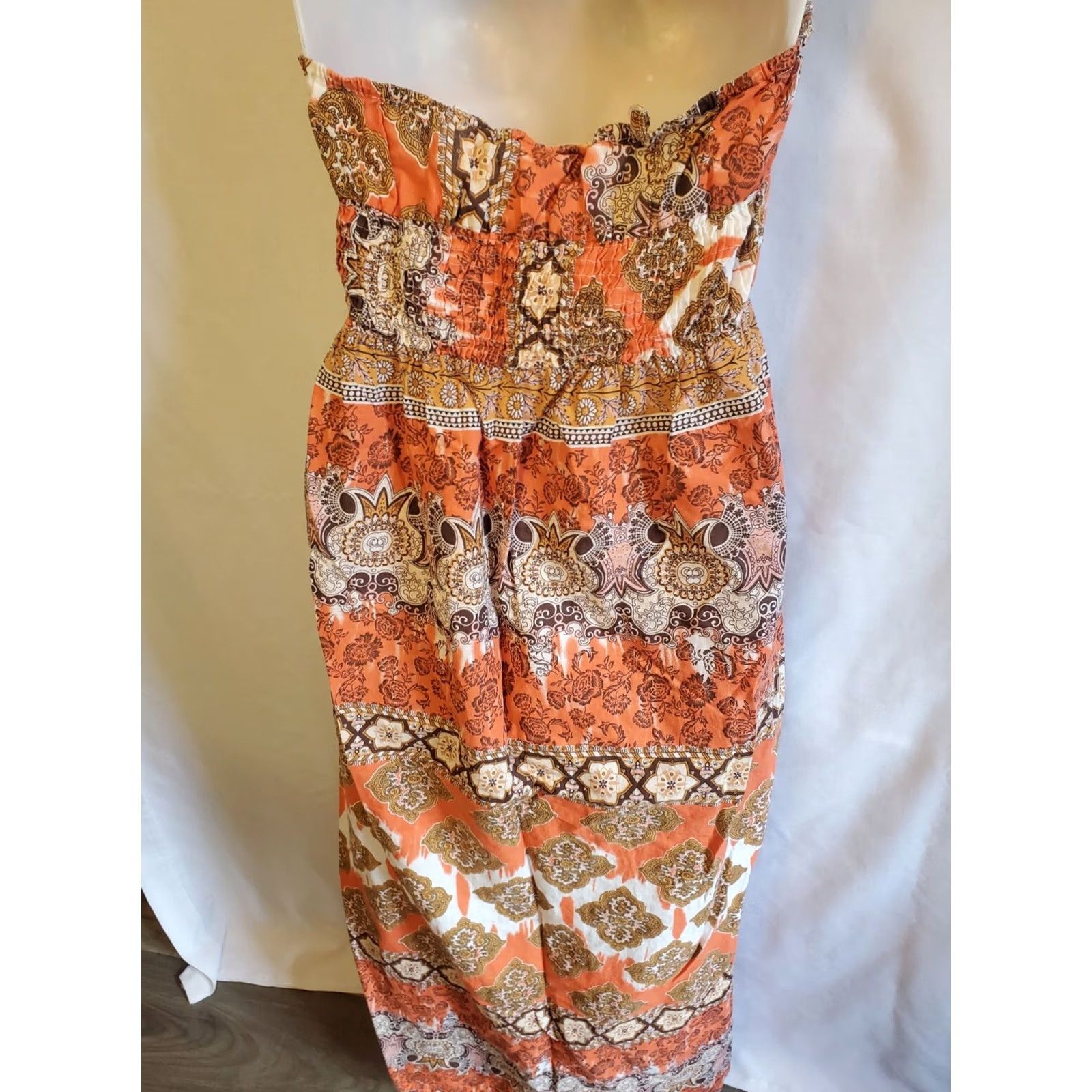 Vintage VINTAGE She's Cool Batik Print Maxi Halter Dress L Orange Brown Boho Hippie Summer Womens Size L / US 10 / IT 46 - 5 Thumbnail
